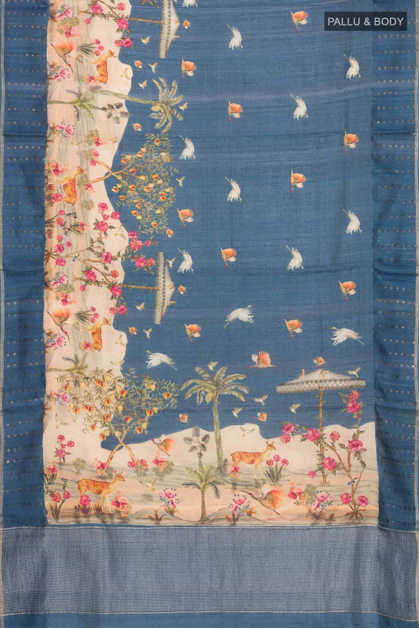 Blue Bhagalpuri Tussar Silk Saree
