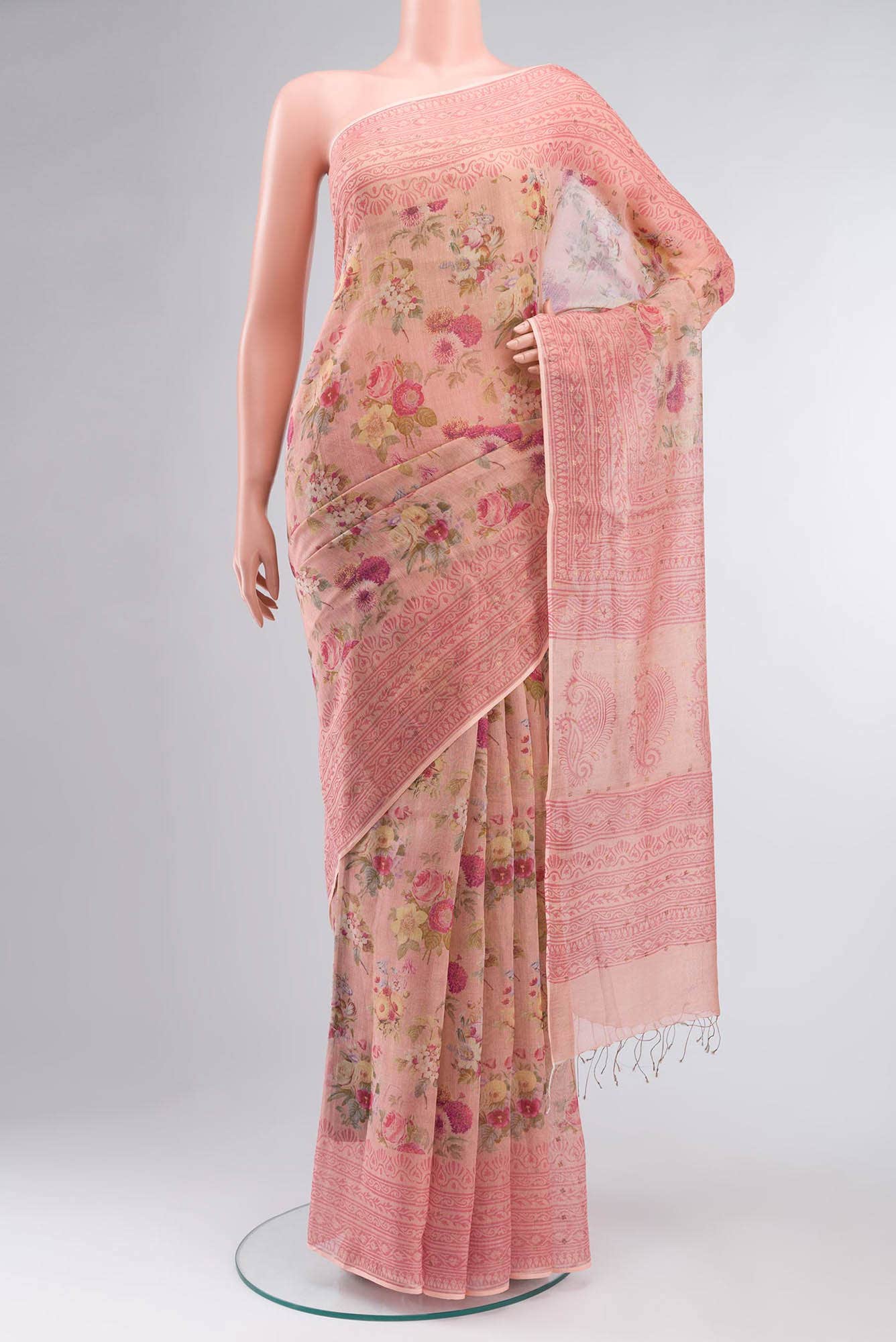 Coral Linen Saree