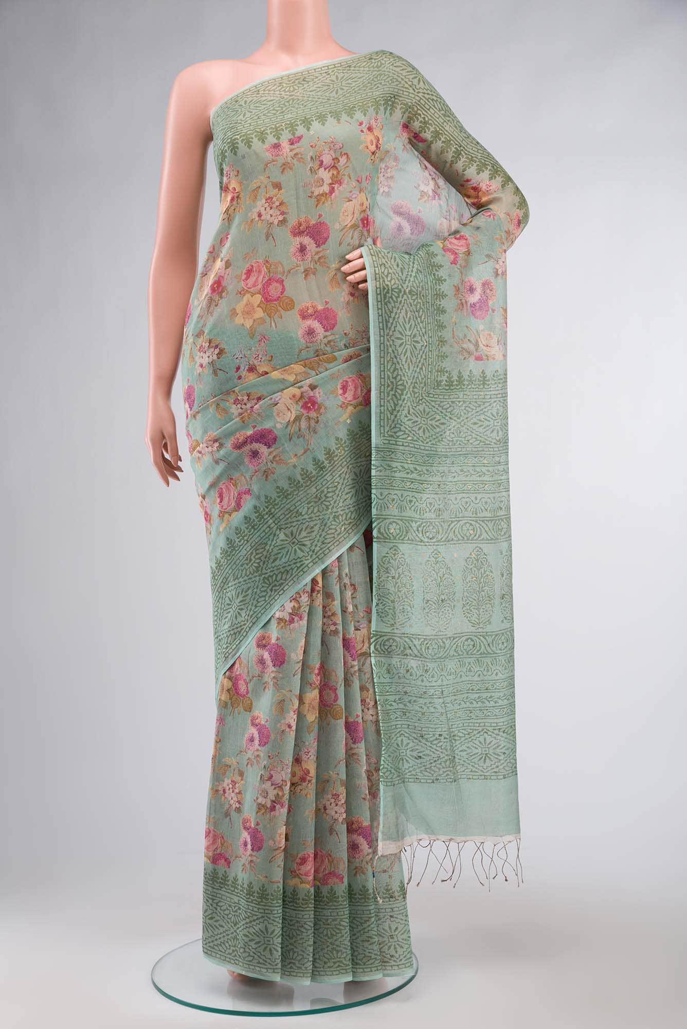 Green Linen Saree