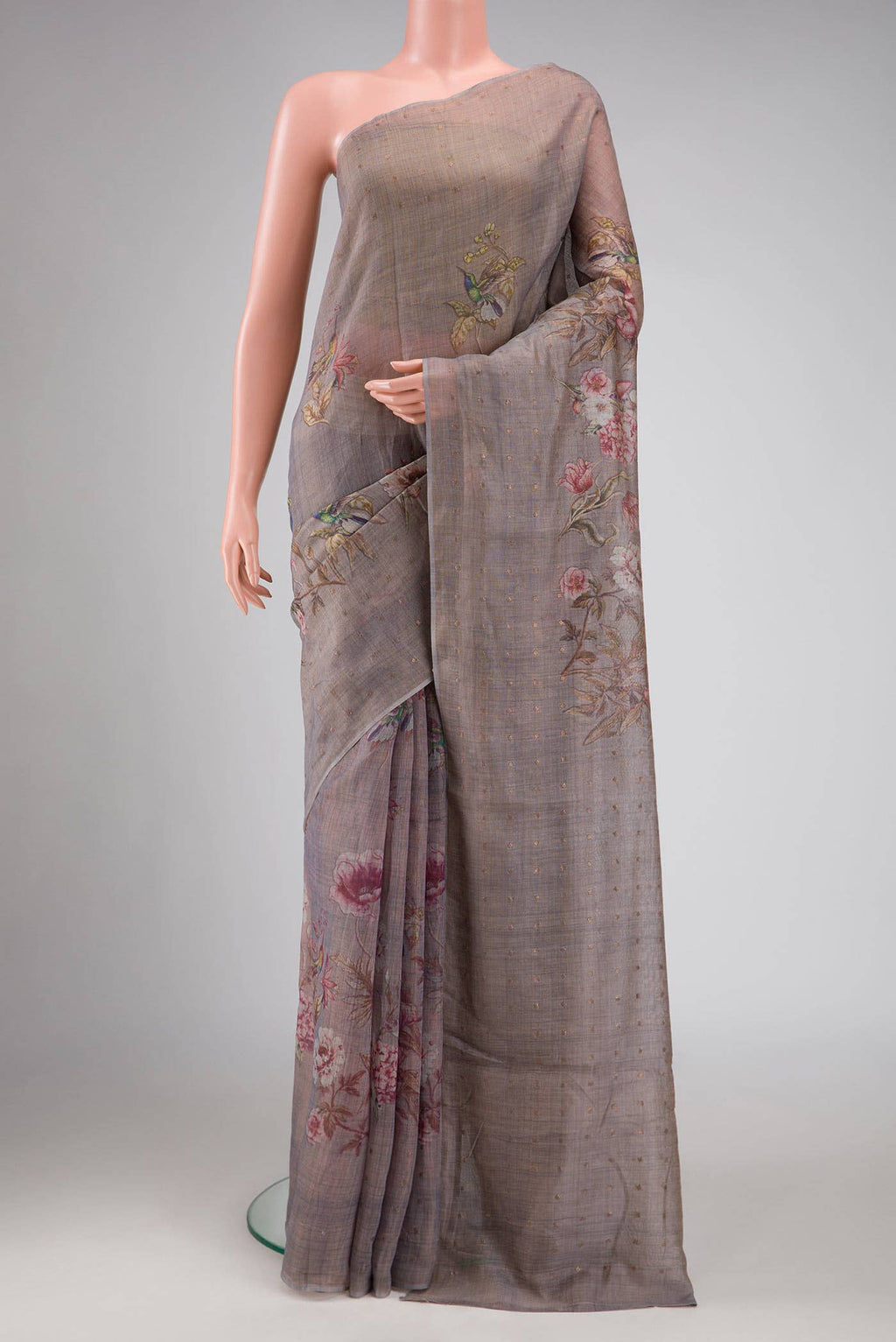 Grey Tussar Silk Saree