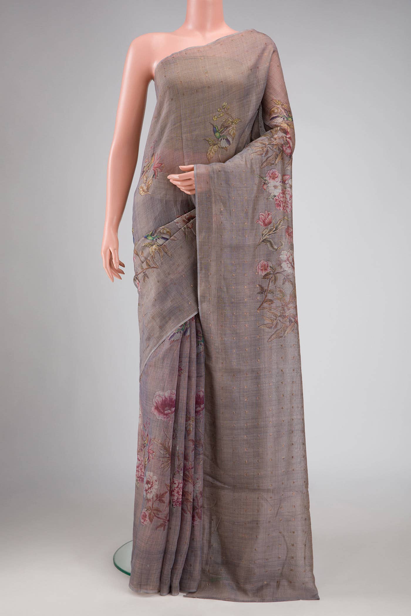 Grey Tussar Silk Saree
