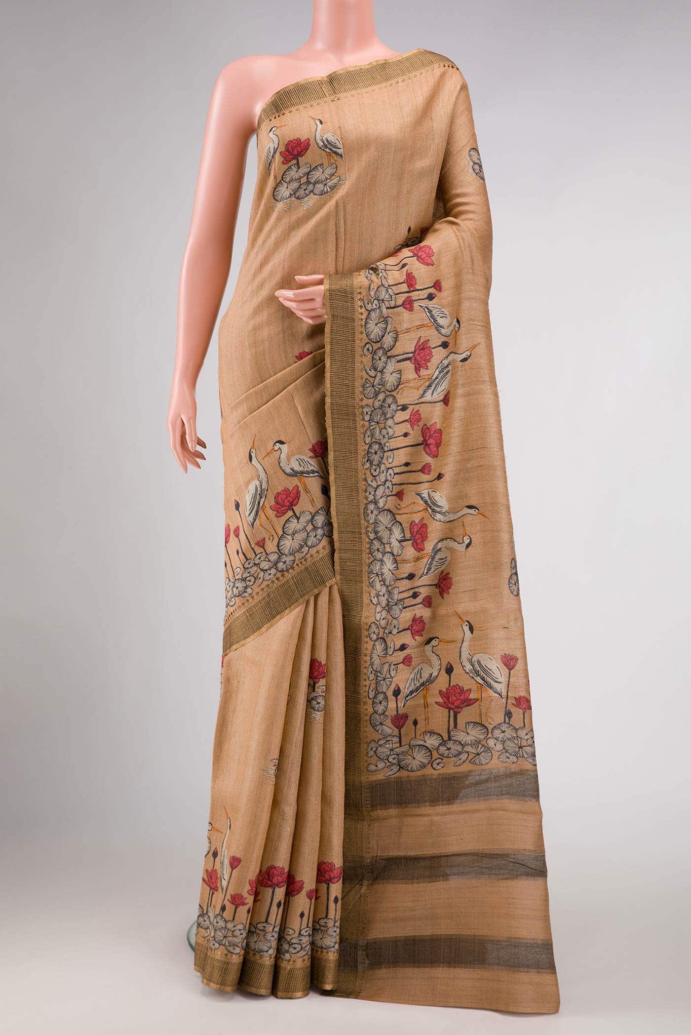 Golden Peach Tussar Silk Saree