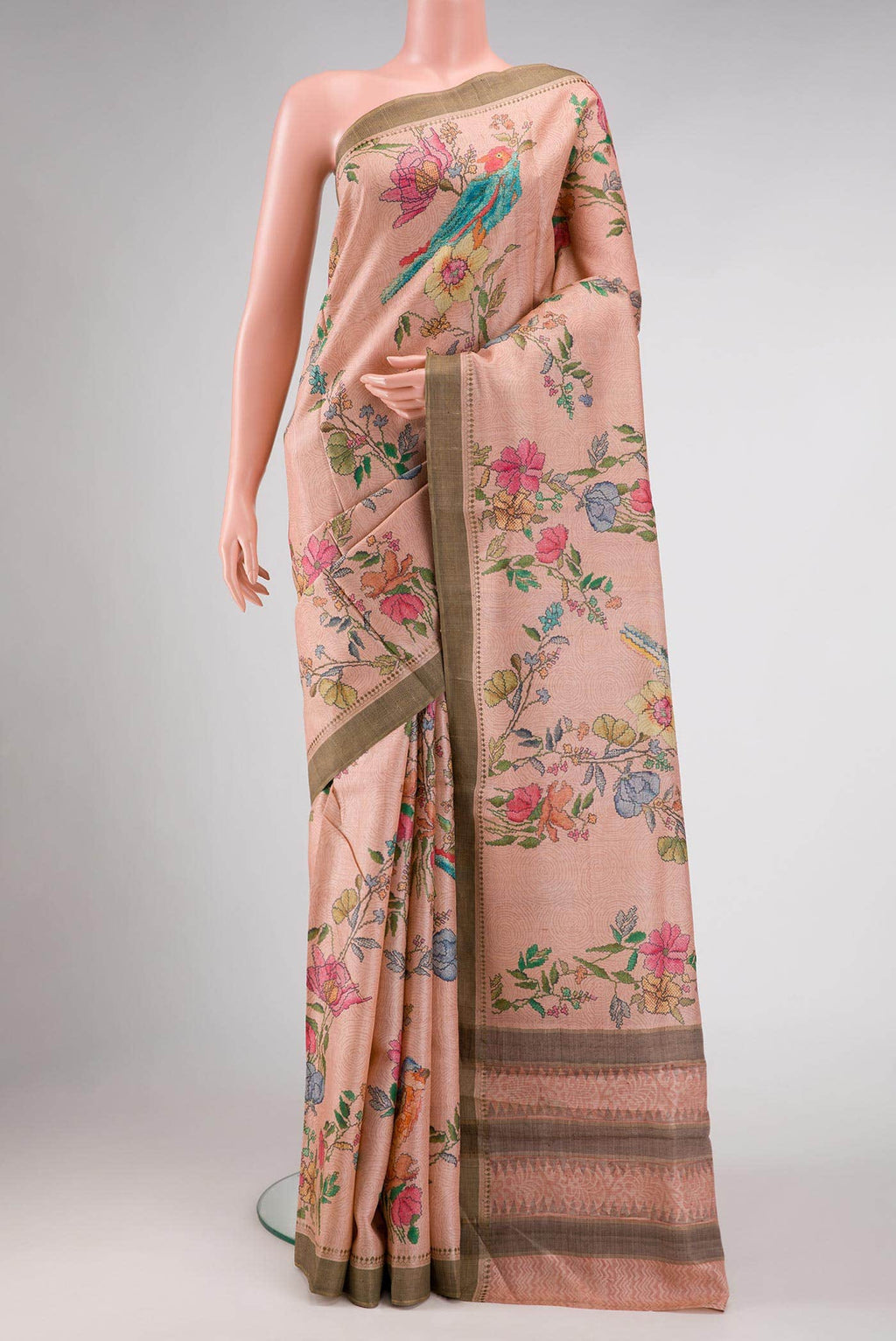 Rose Gold Tussar Silk Saree