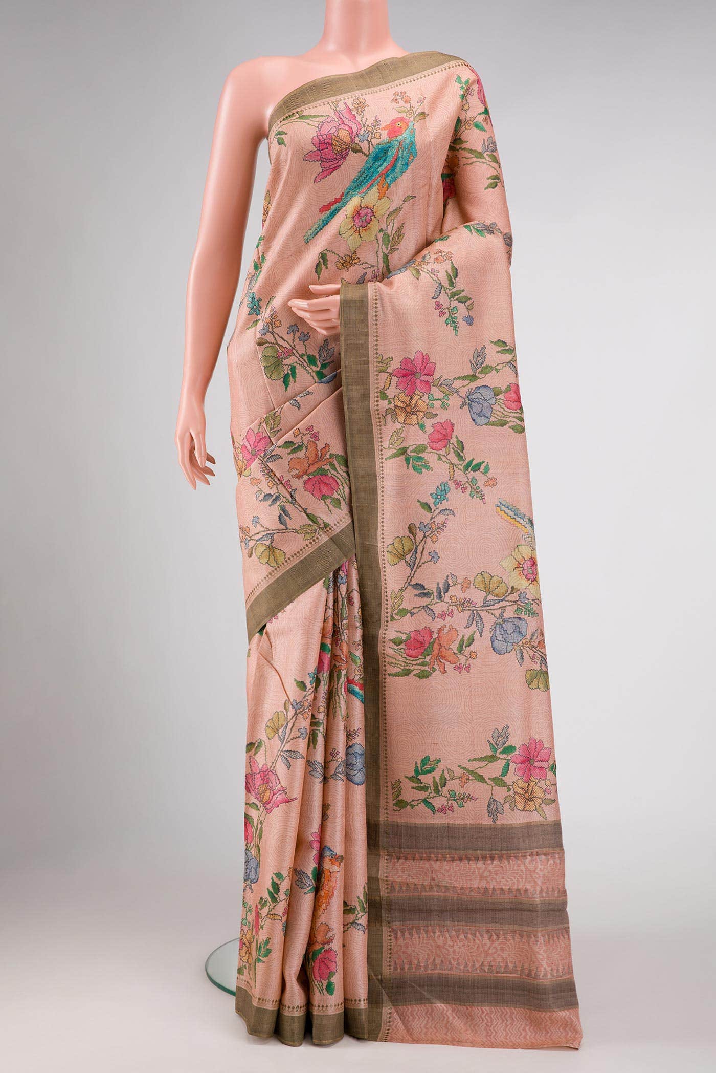 Rose Gold Tussar Silk Saree