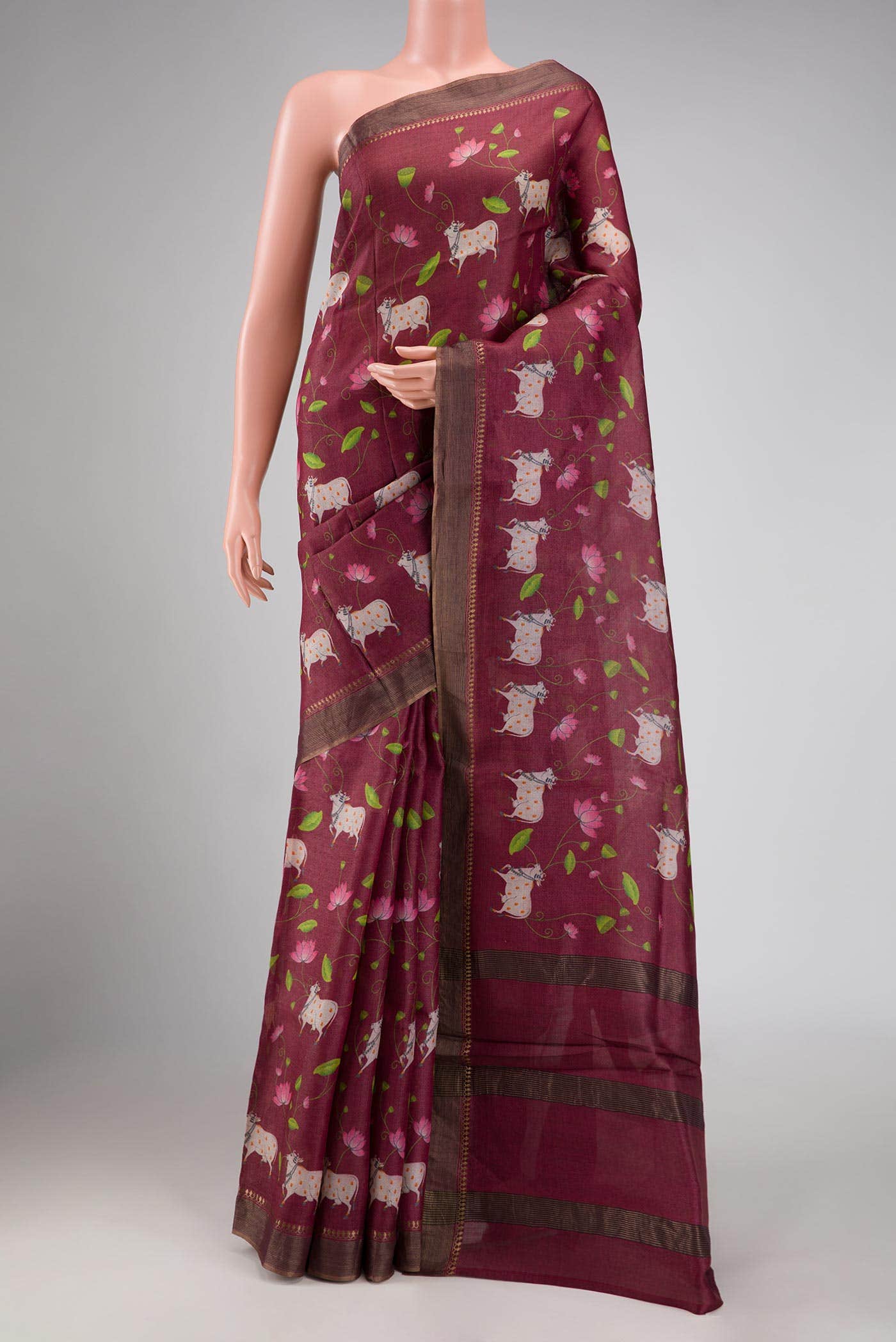 Dark Mauve Tussar Silk Saree