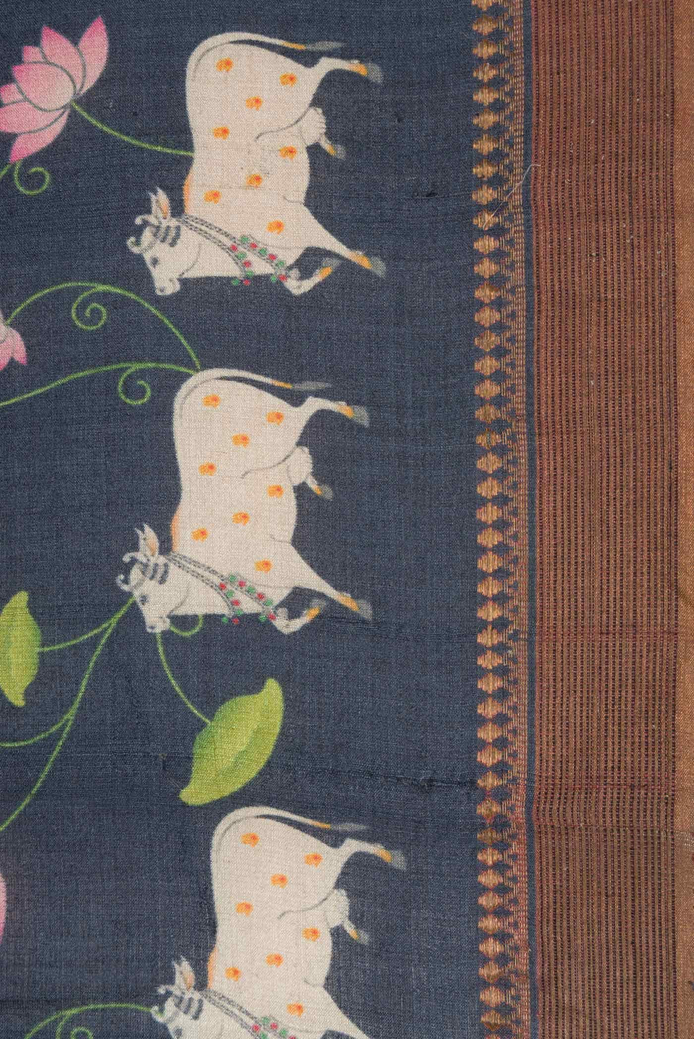 Blue Grey Tussar Silk Saree
