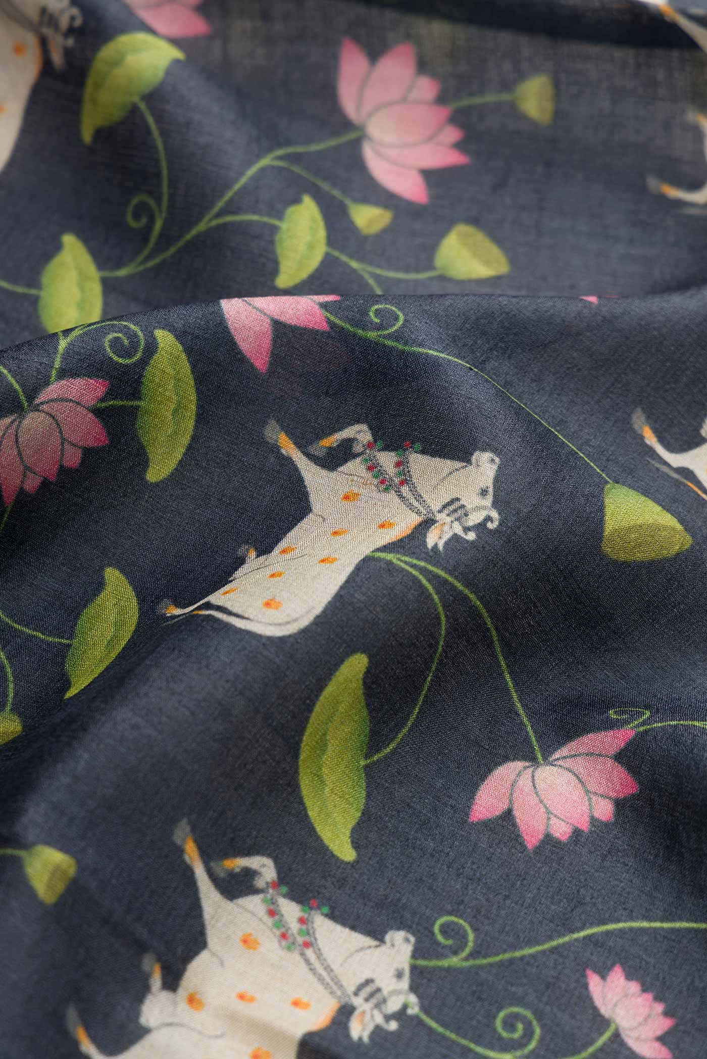 Blue Grey Tussar Silk Saree