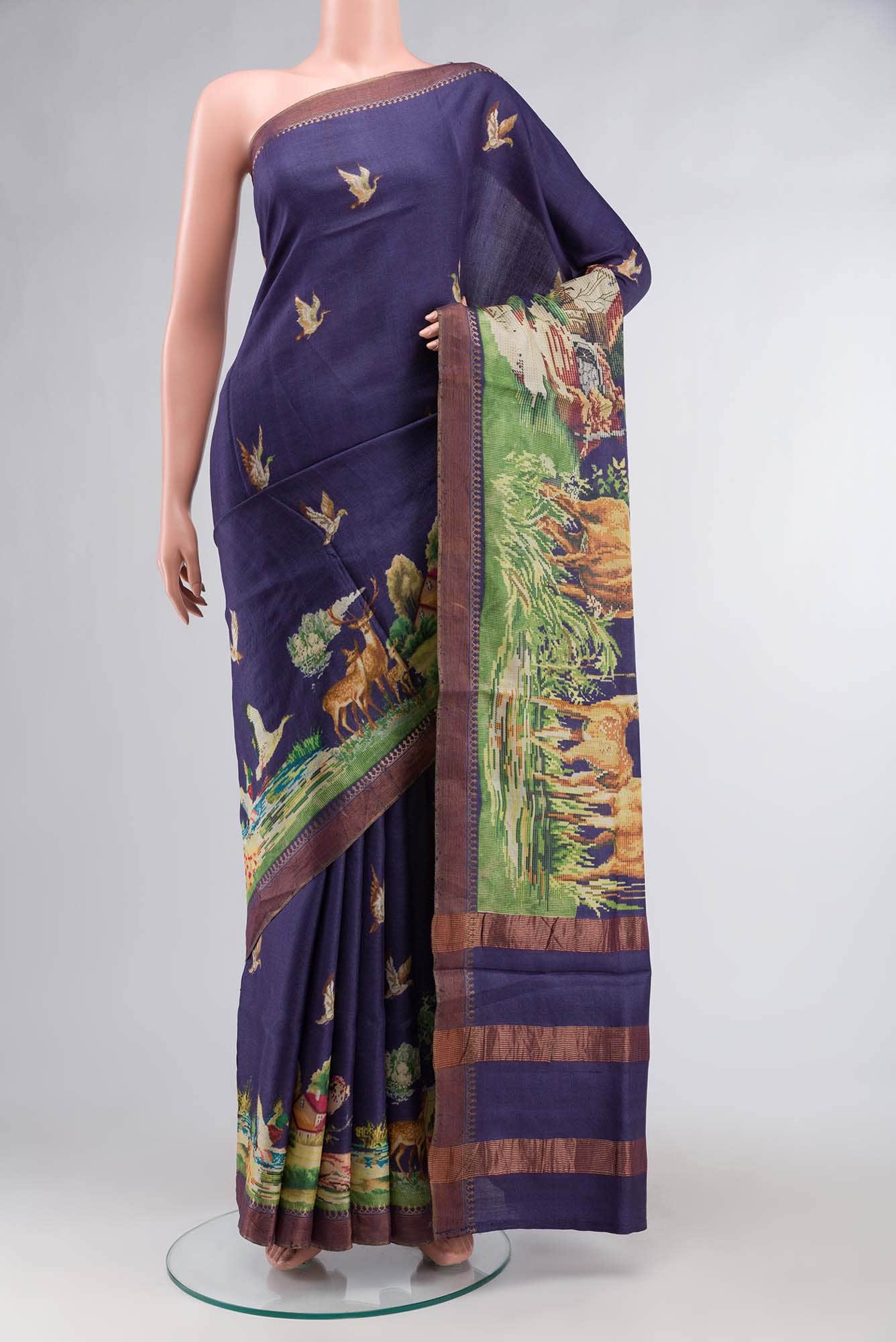 Blue Tussar Silk Saree
