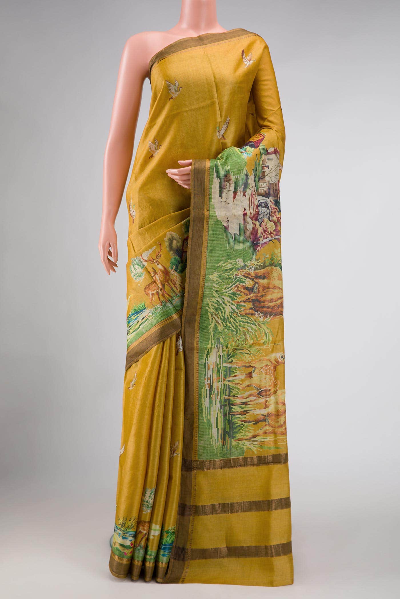 Mustard Tussar Silk Saree