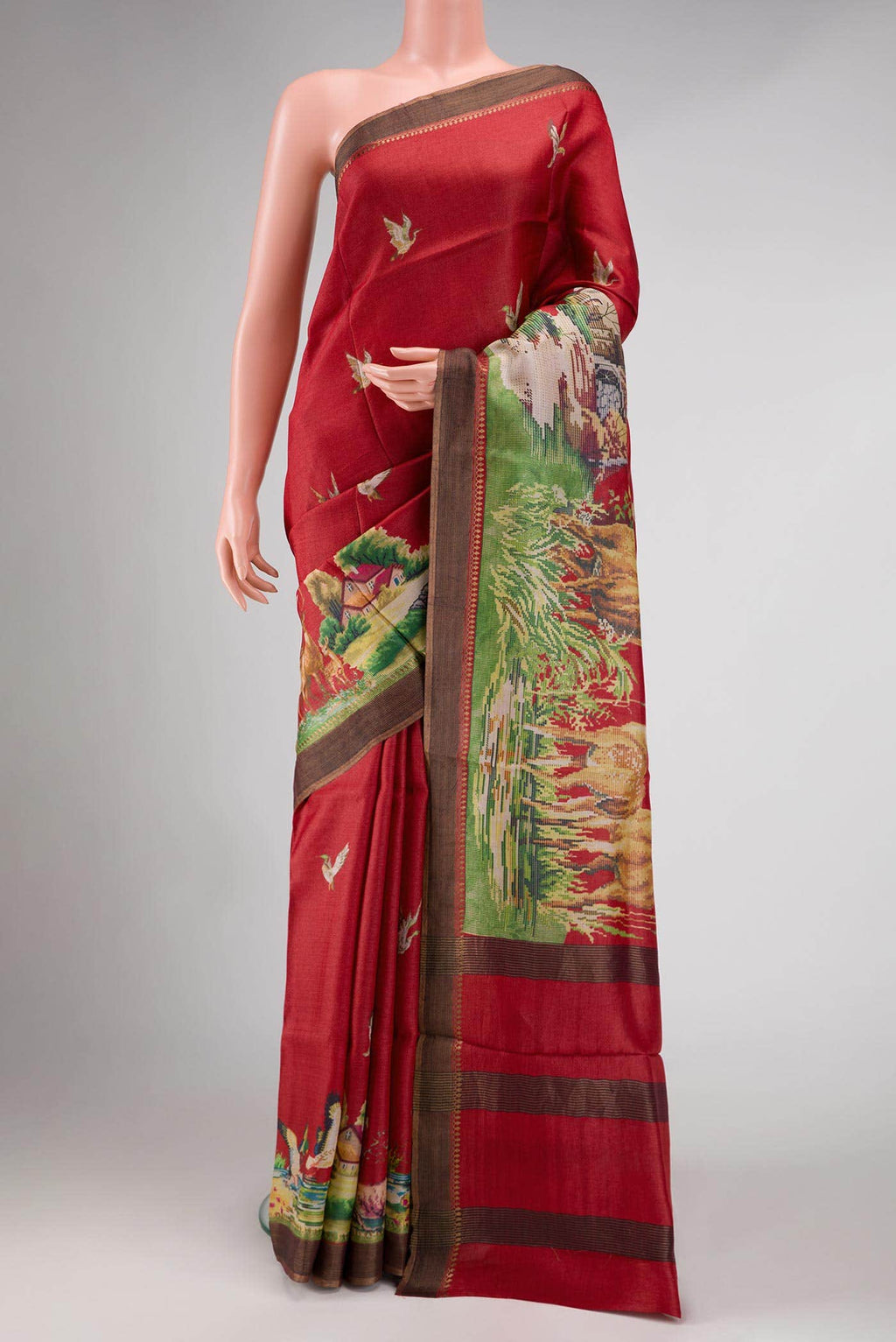 Red Tussar Silk Saree