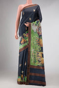 Navy Blue Tussar Silk Saree