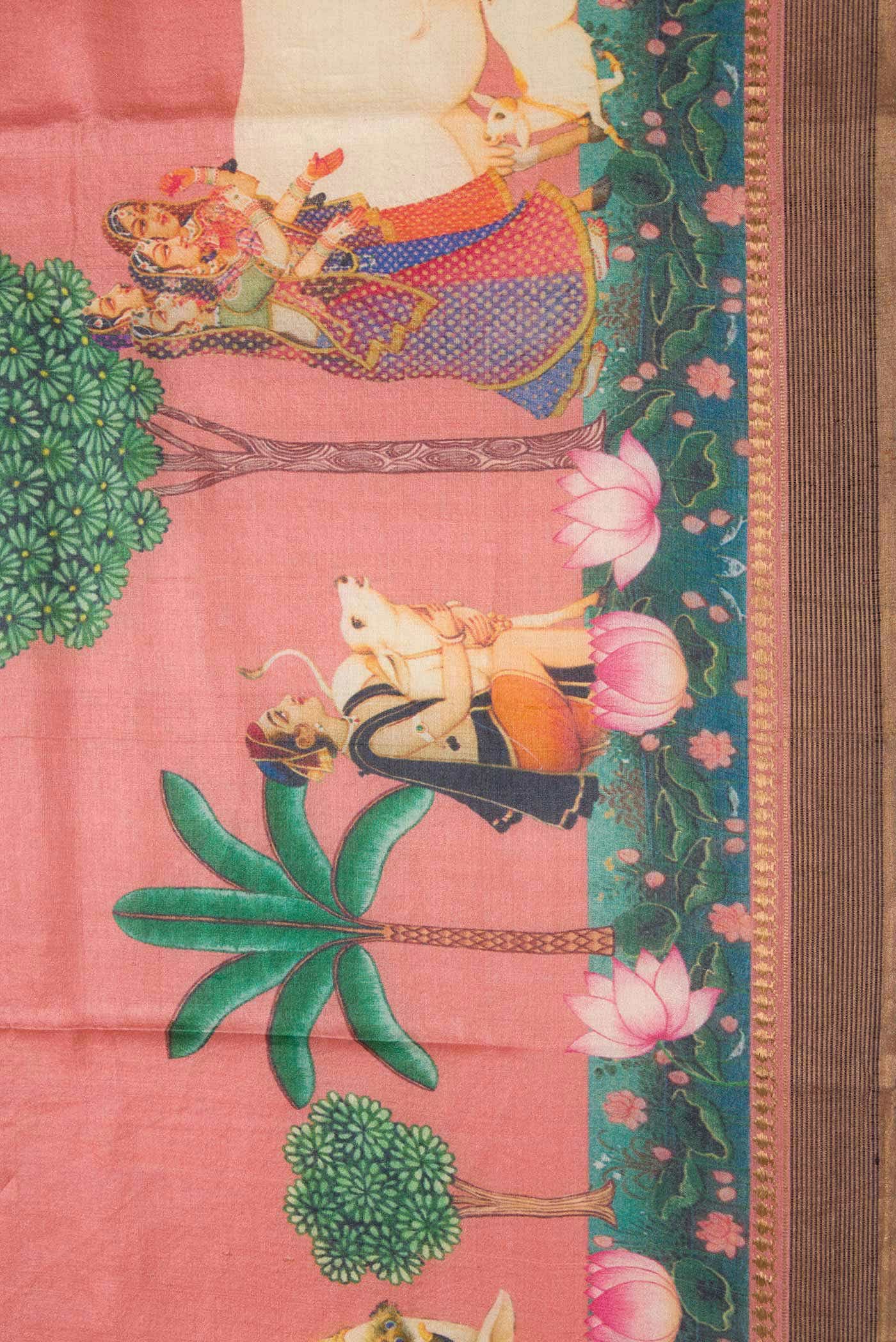 Pink Tussar Silk Saree