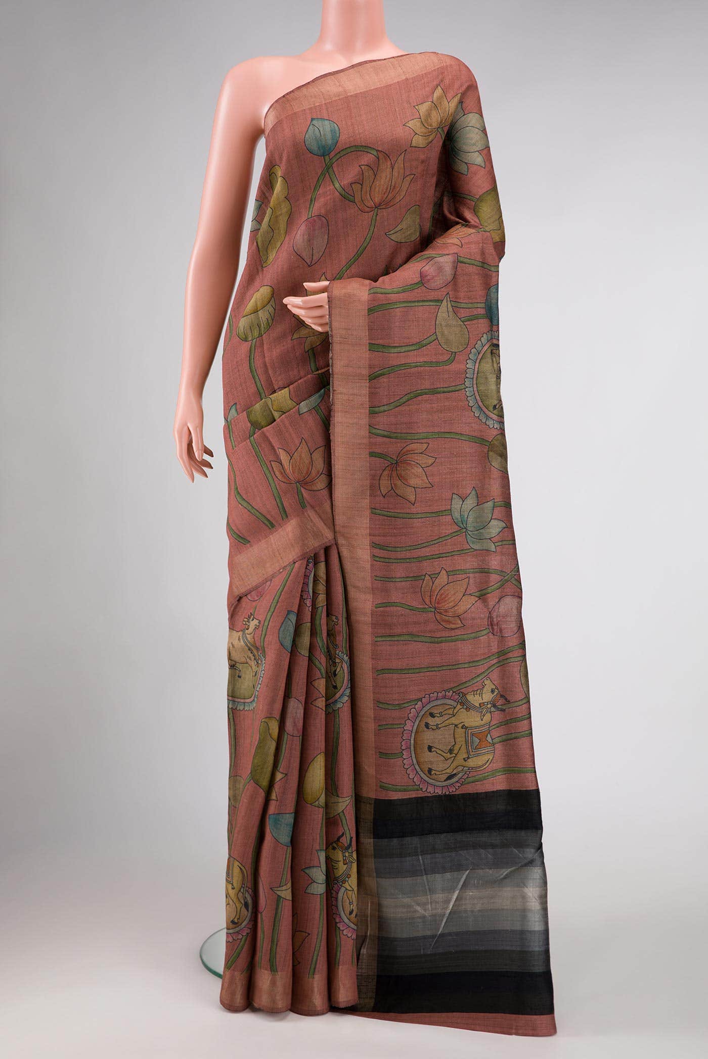 Dark Mauve Tussar Silk Saree