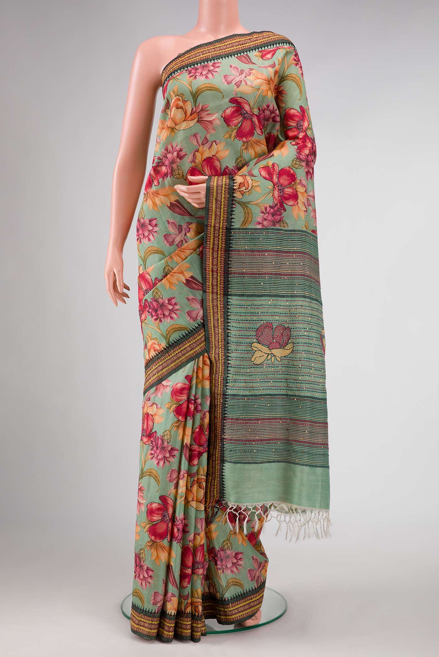 Green Tussar Silk Saree