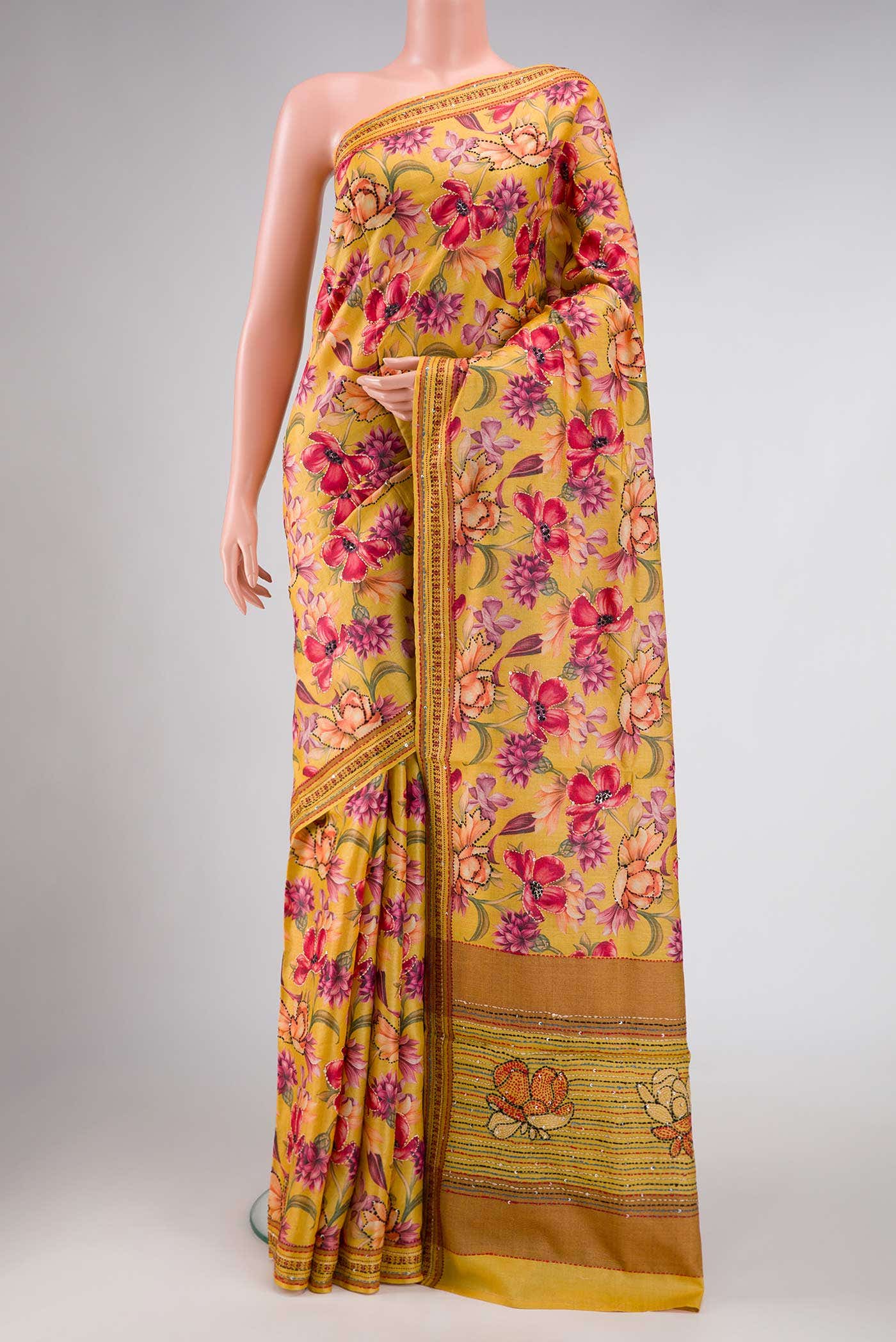 Mustard Tussar Silk Saree