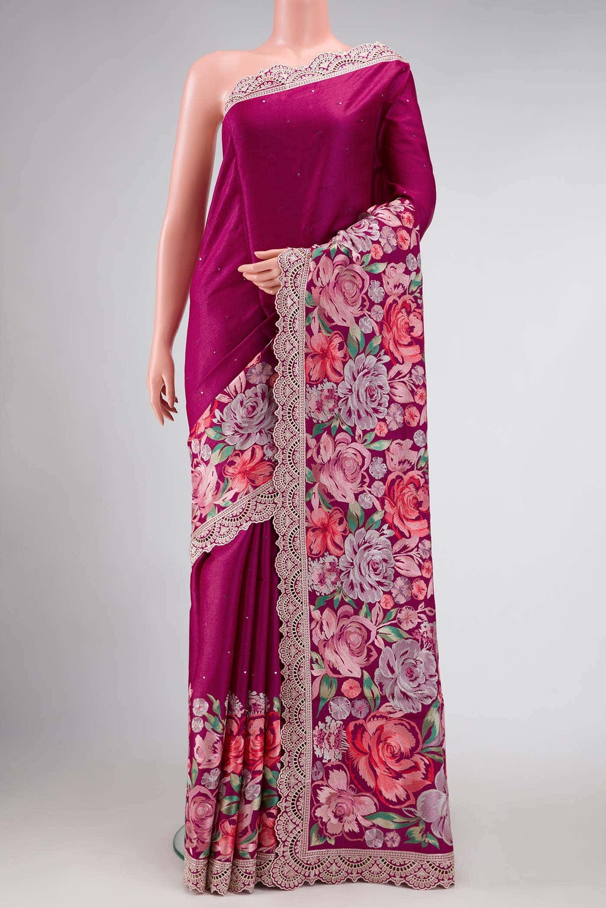 Magenta Tussar Silk Saree