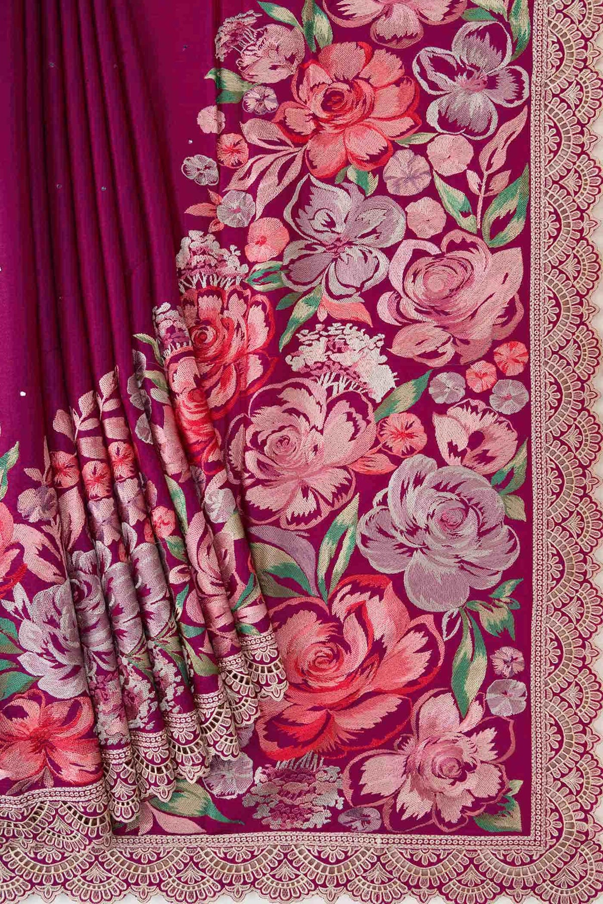 Magenta Tussar Silk Saree