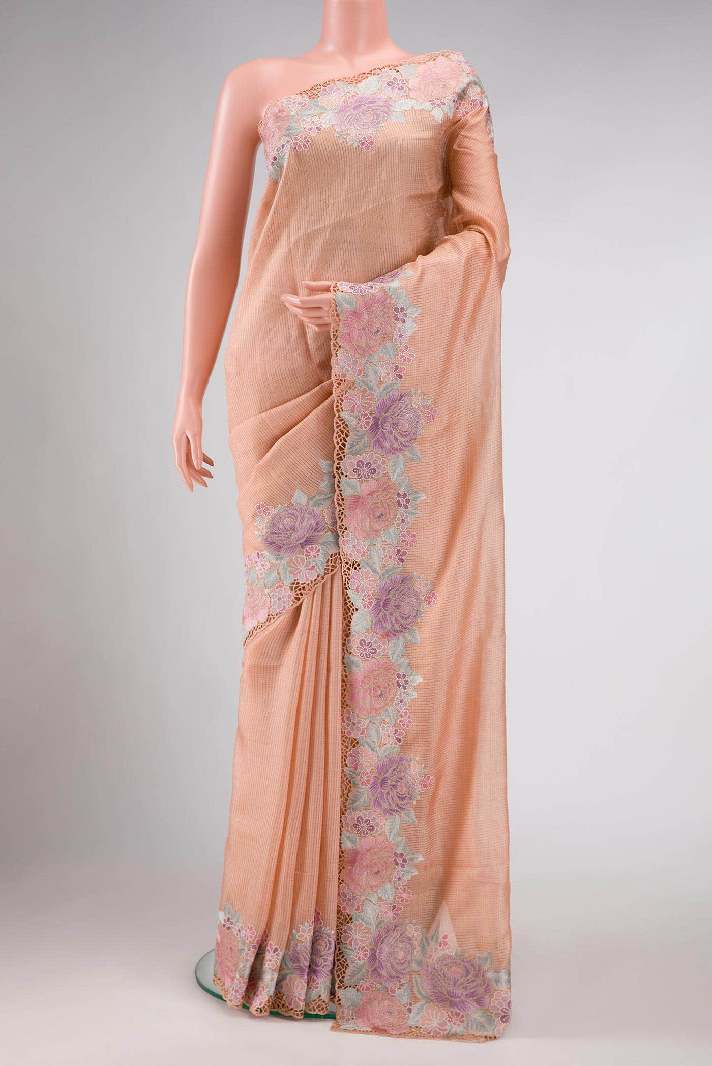Peach Tussar Silk Saree