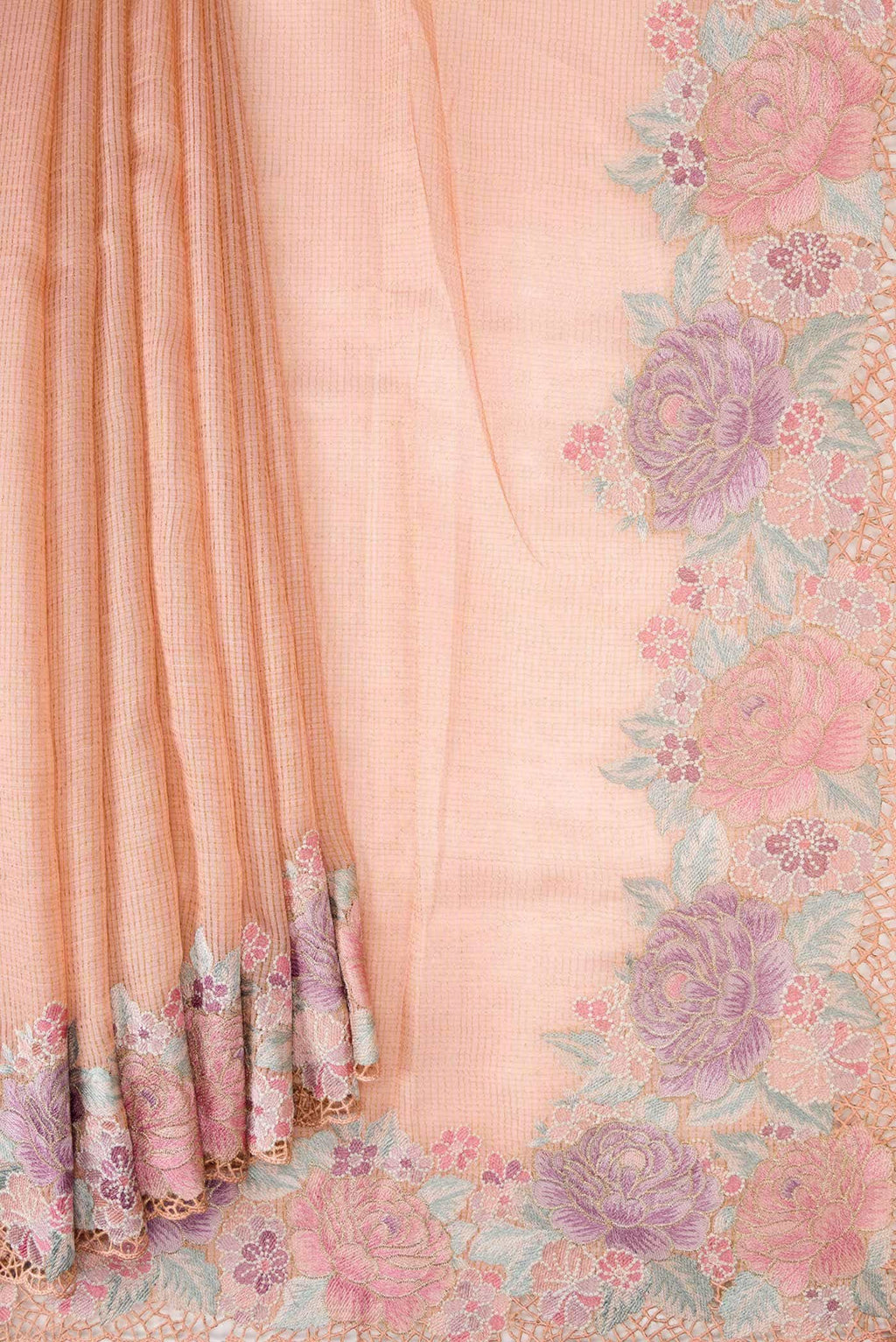 Peach Tussar Silk Saree