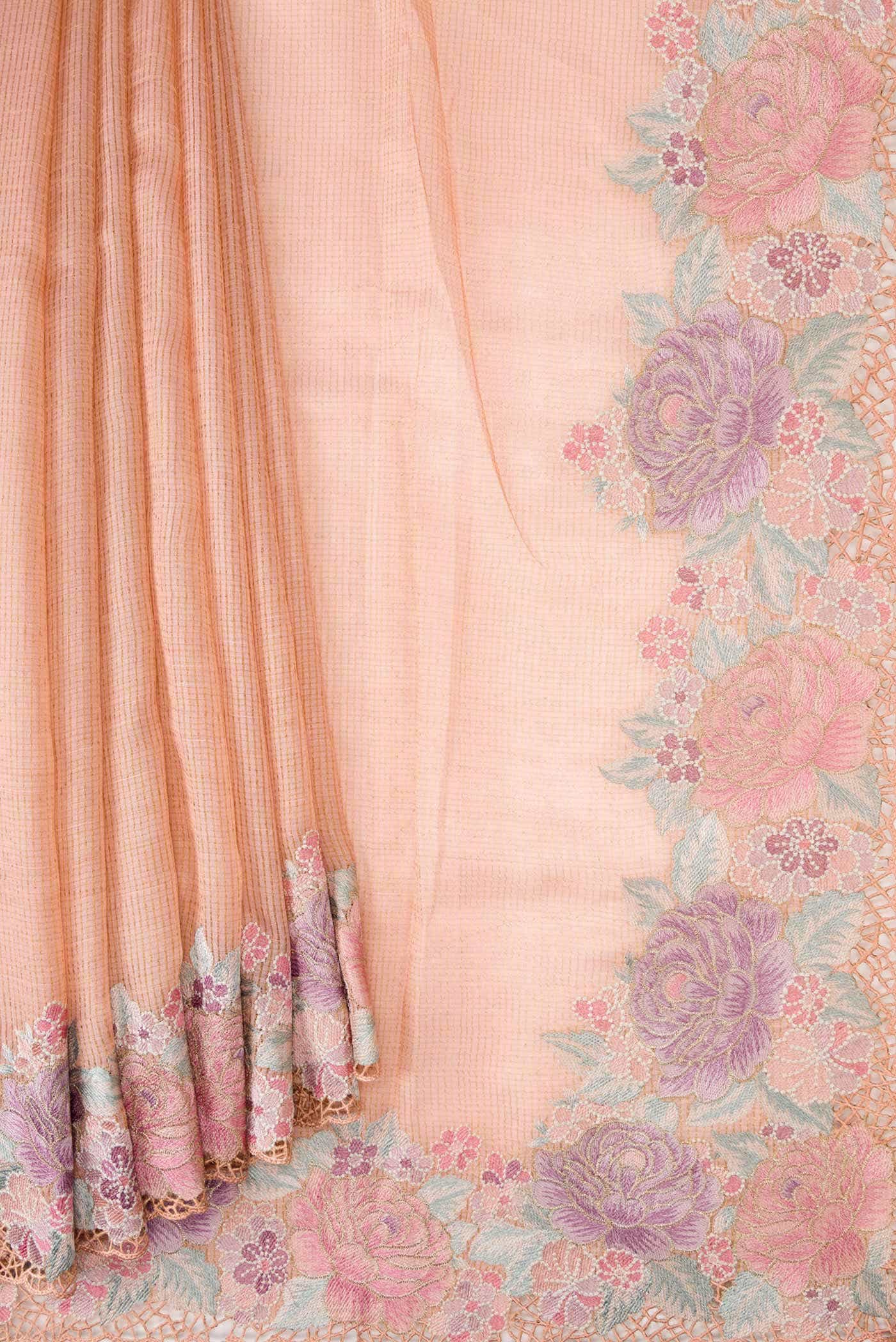 Peach Tussar Silk Saree