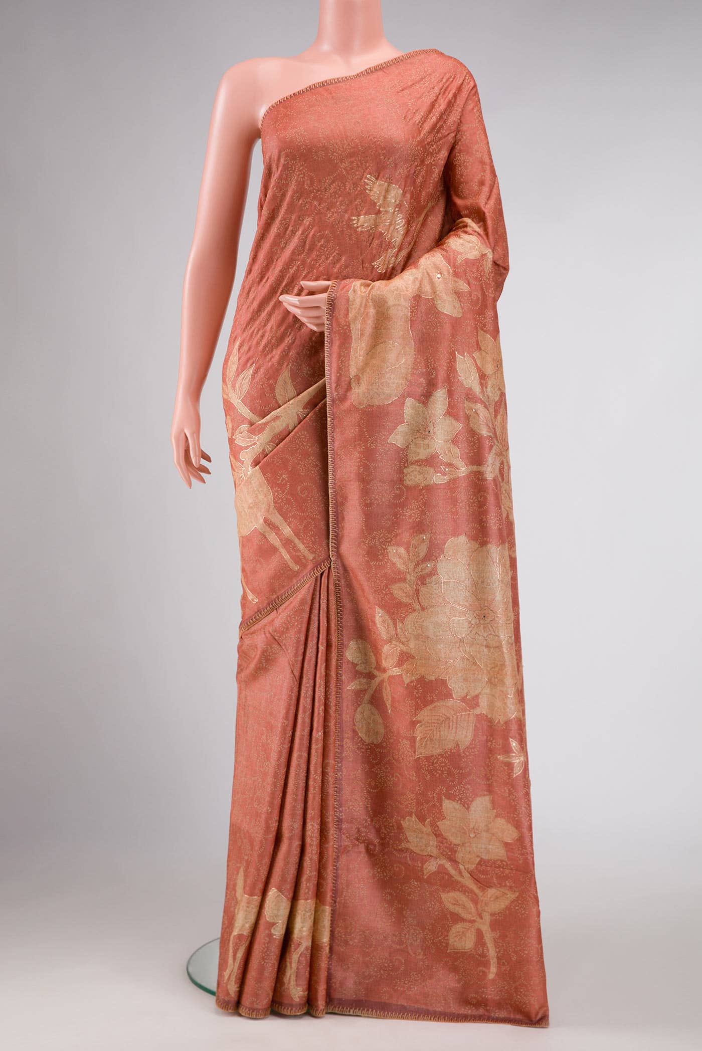 Golden Peach Dual Tone Tussar Silk Saree