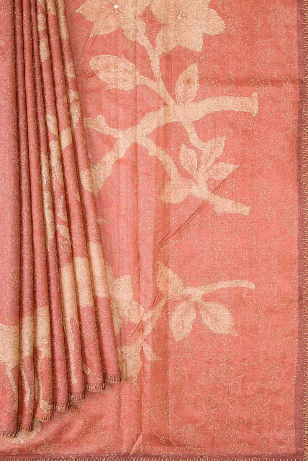 Golden Peach Dual Tone Tussar Silk Saree