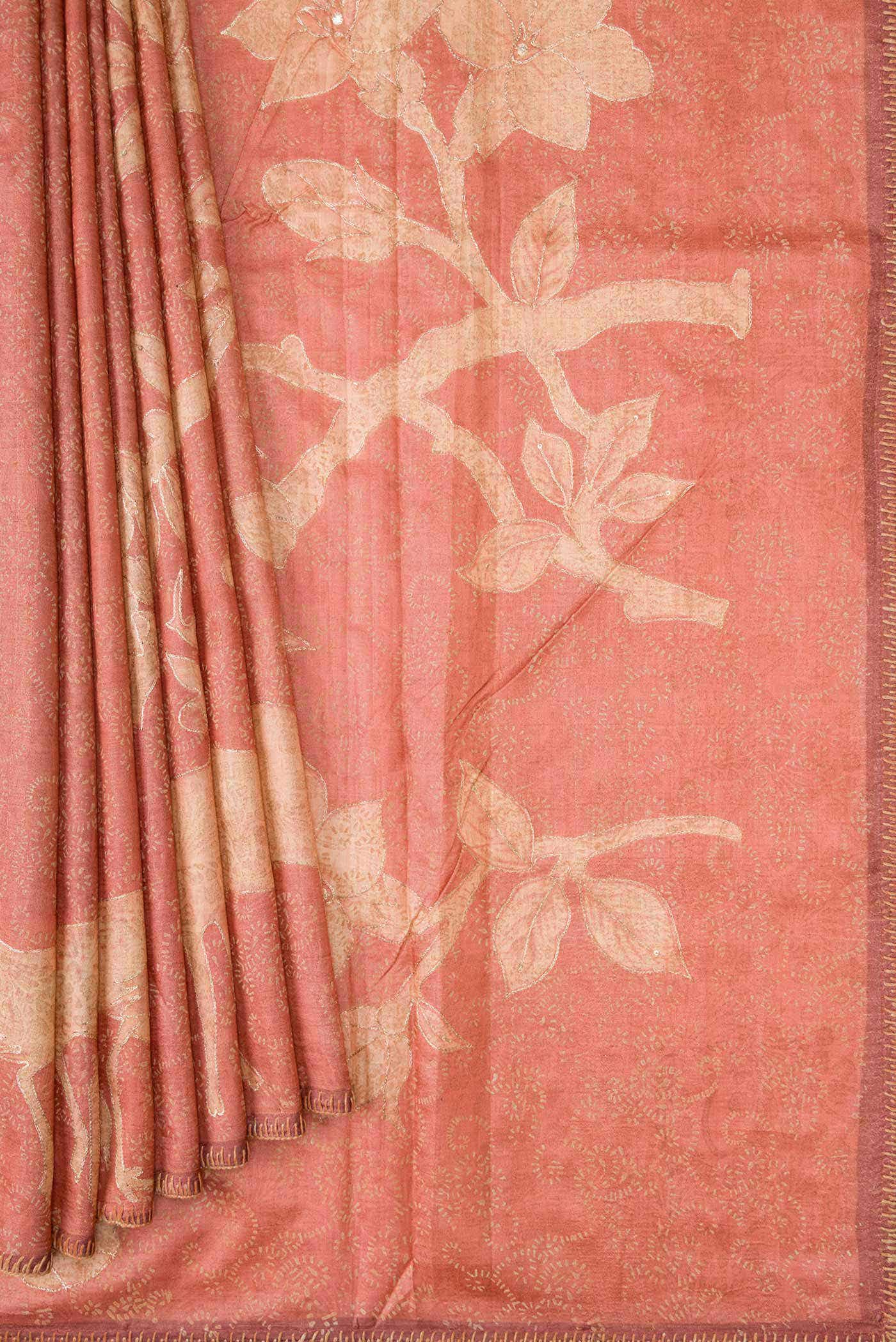 Golden Peach Dual Tone Tussar Silk Saree