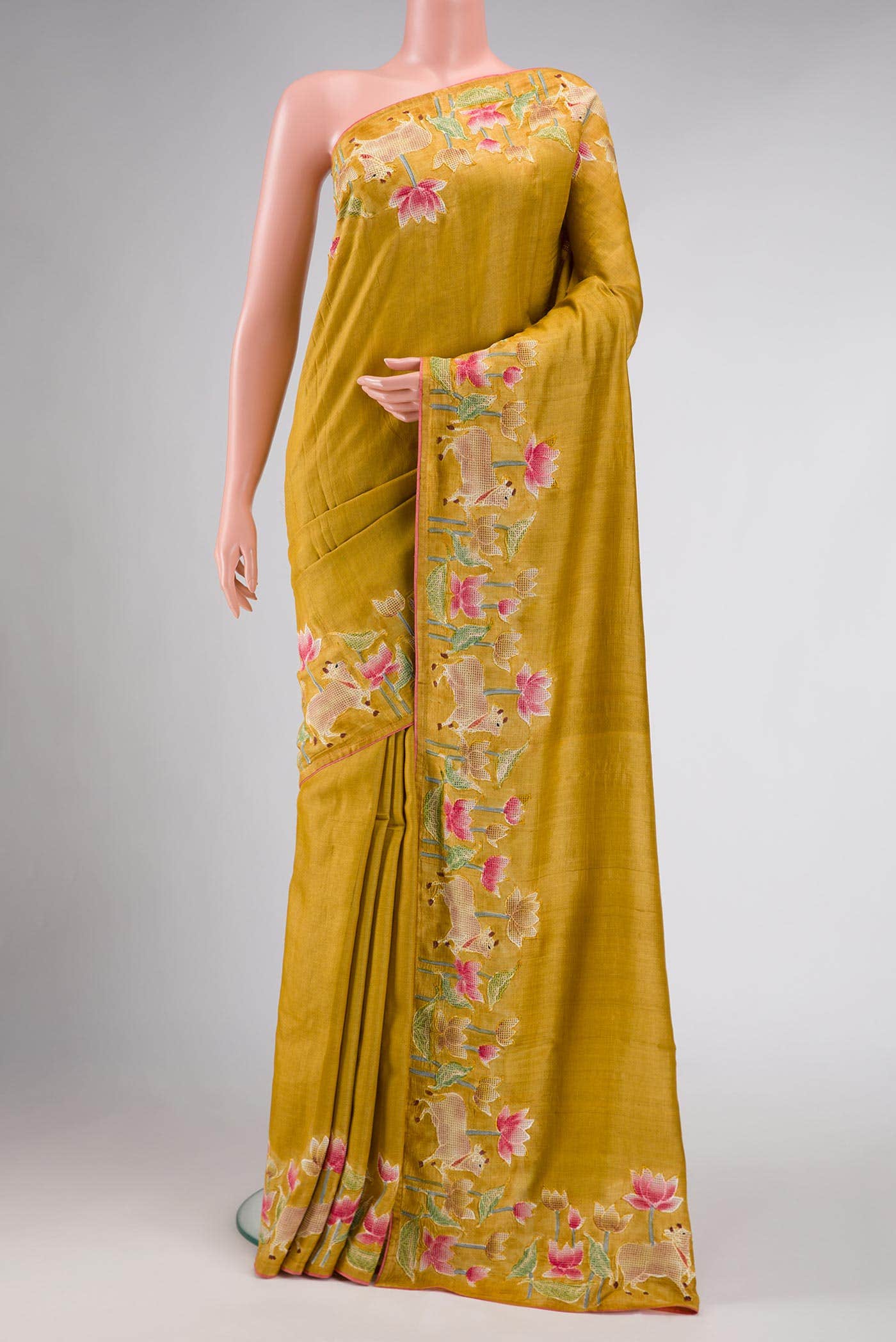 Mustard Tussar Silk Saree