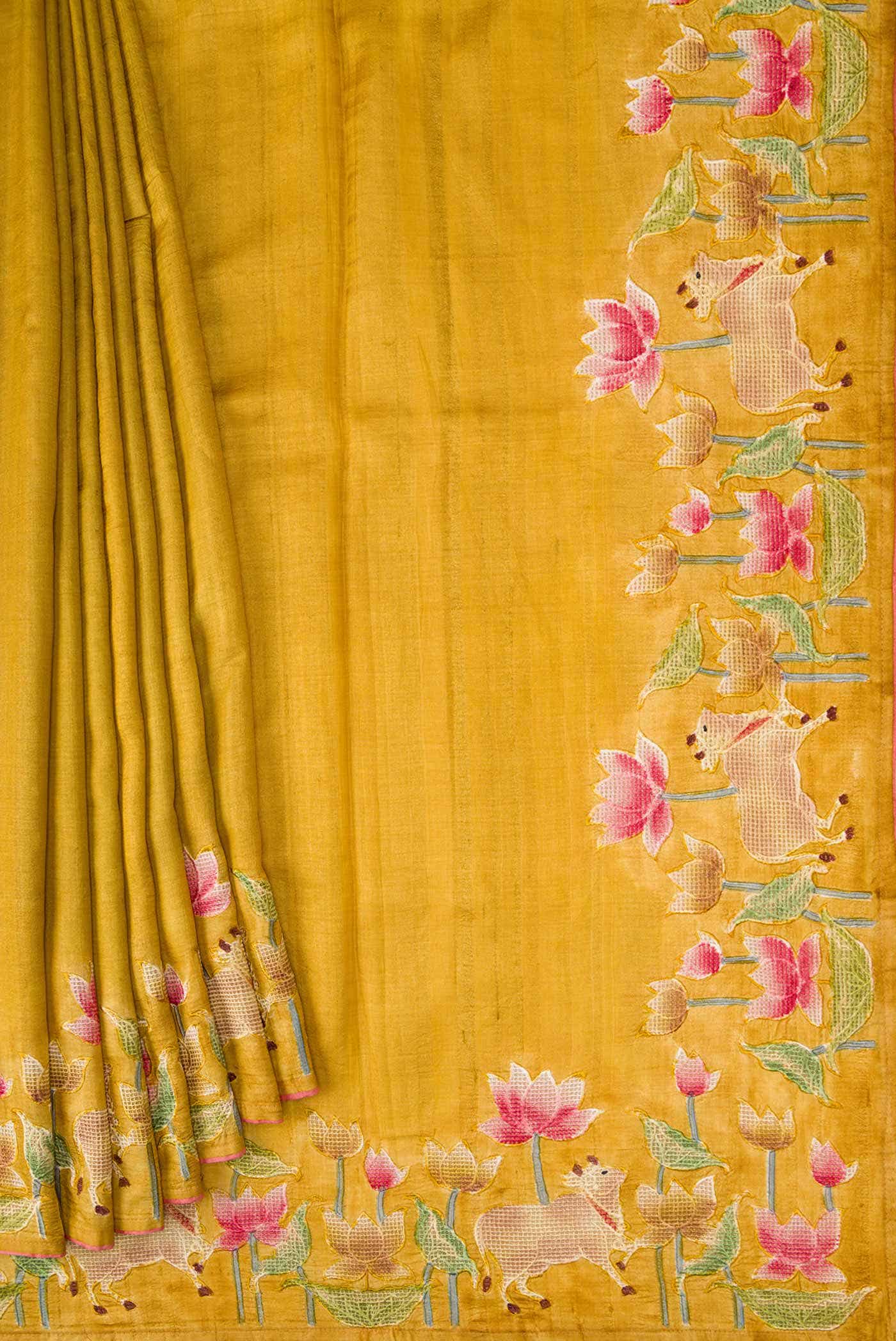 Mustard Tussar Silk Saree
