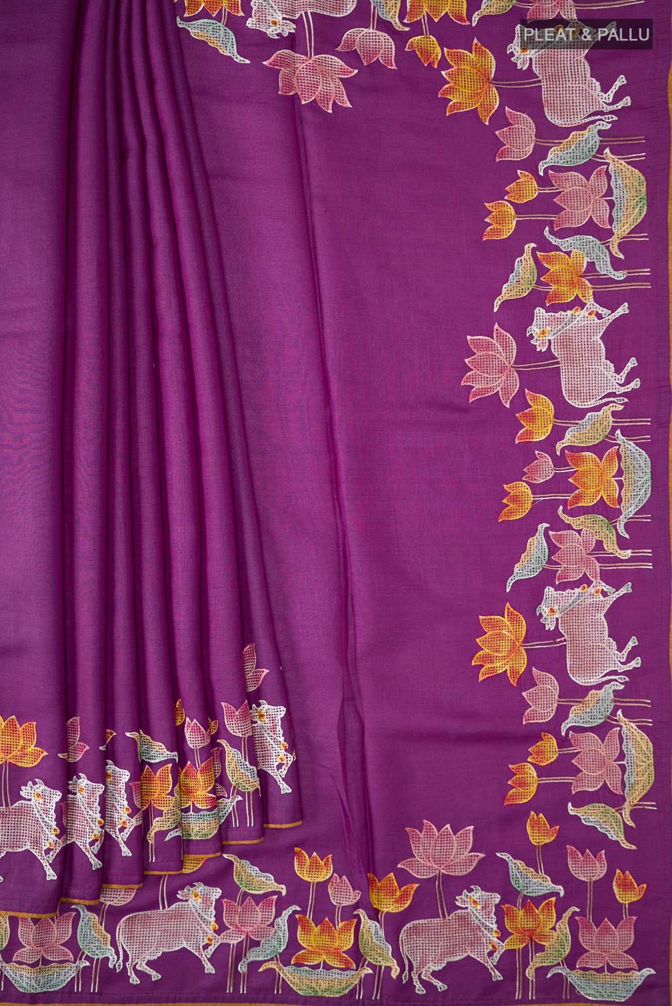 Pink Tussar Silk Saree