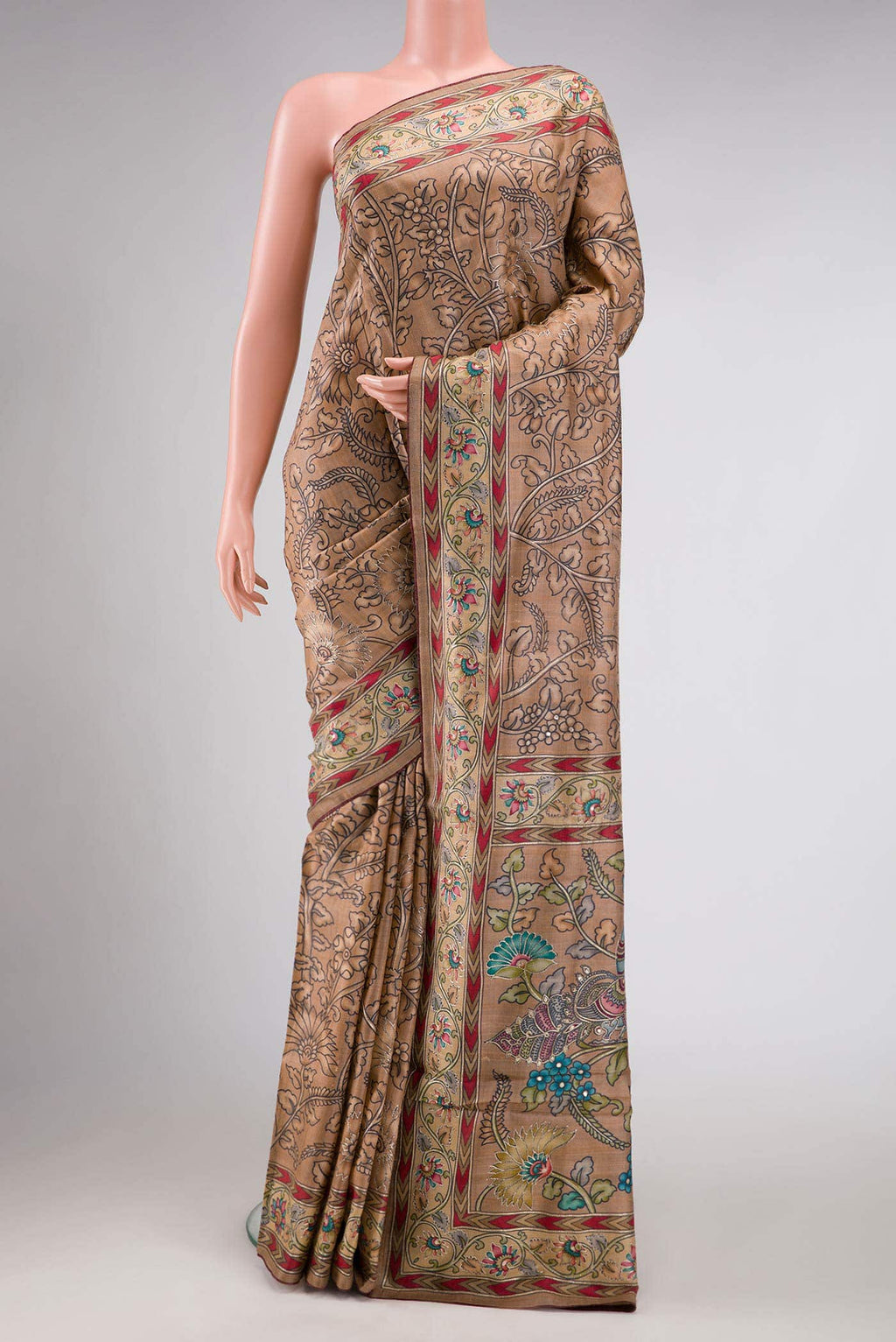 Brown Tussar Silk Saree