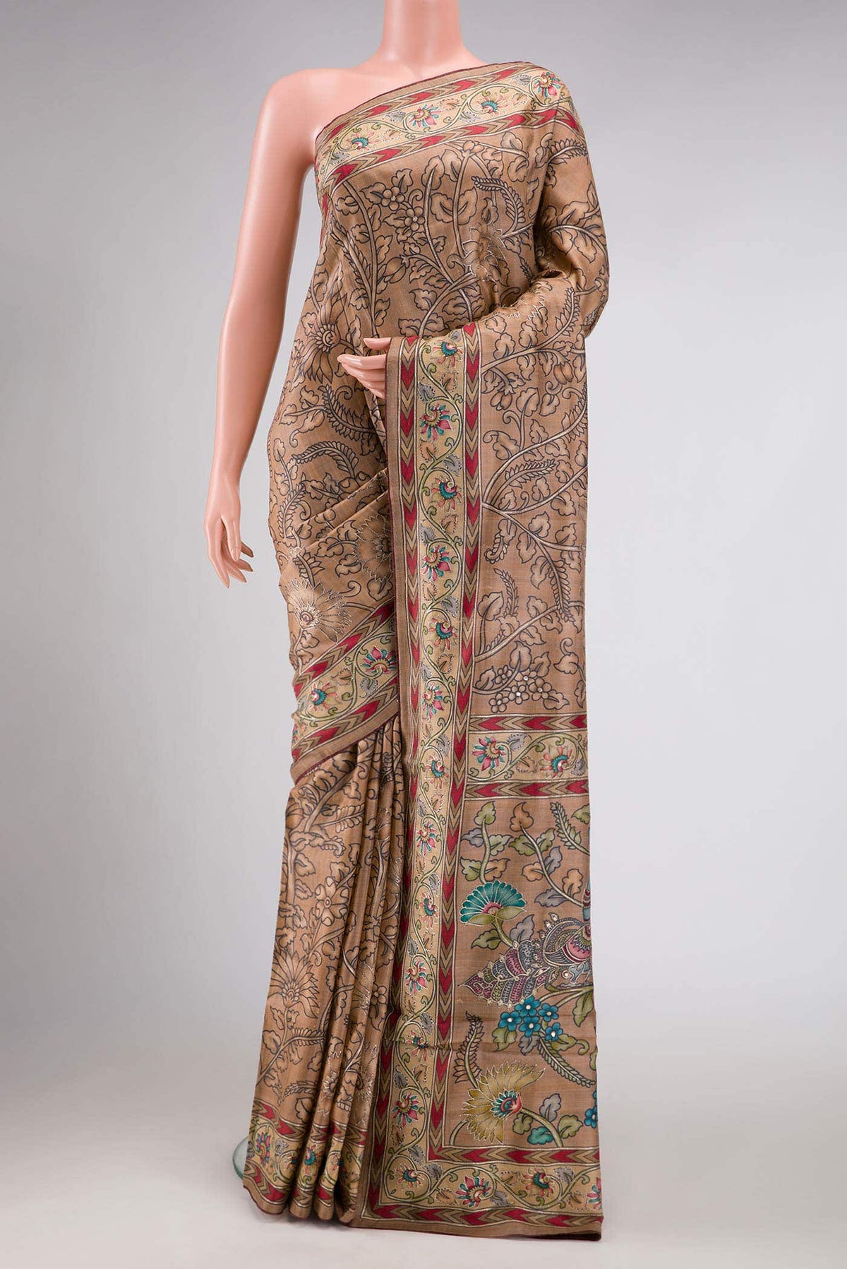 Brown Tussar Silk Saree