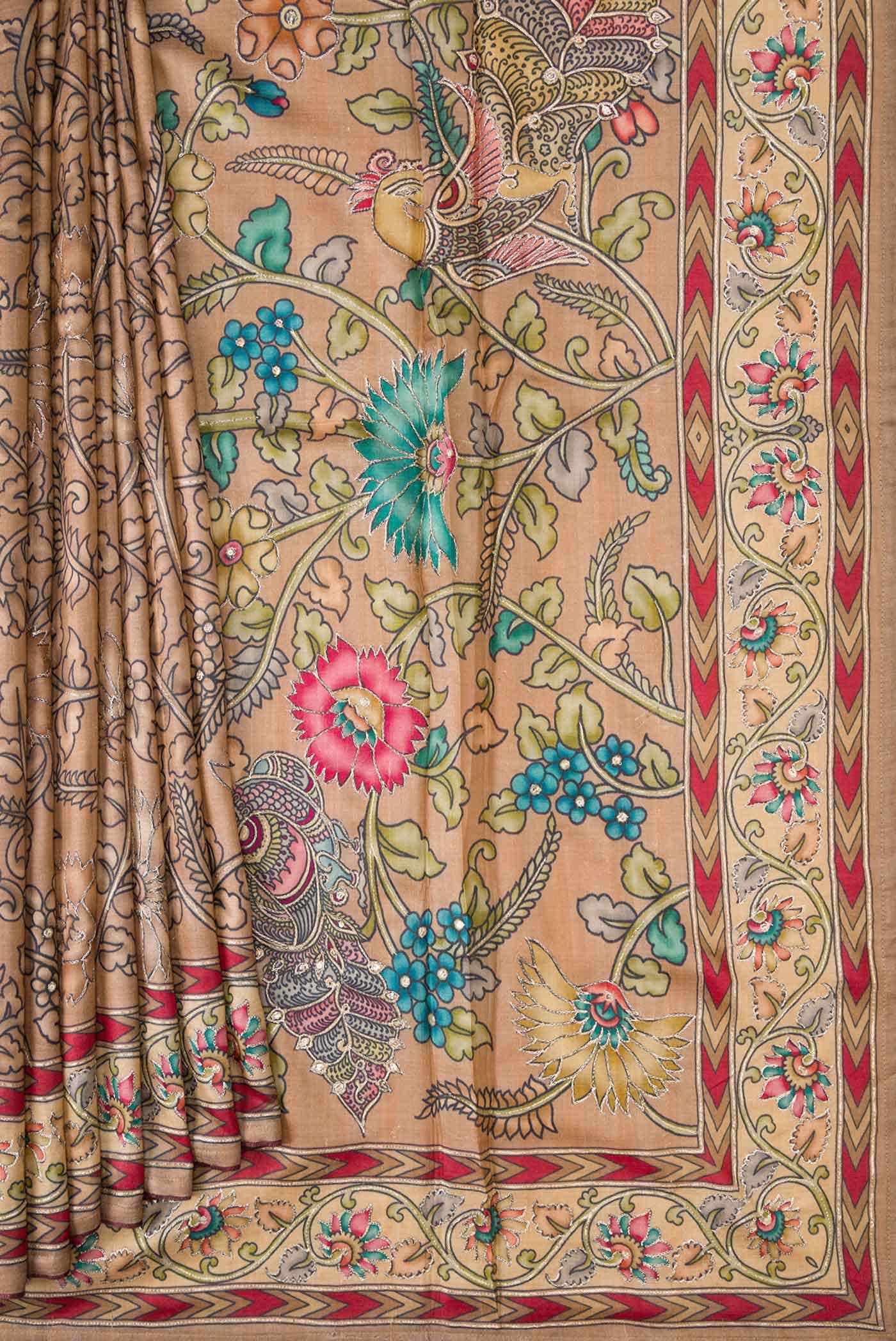 Brown Tussar Silk Saree