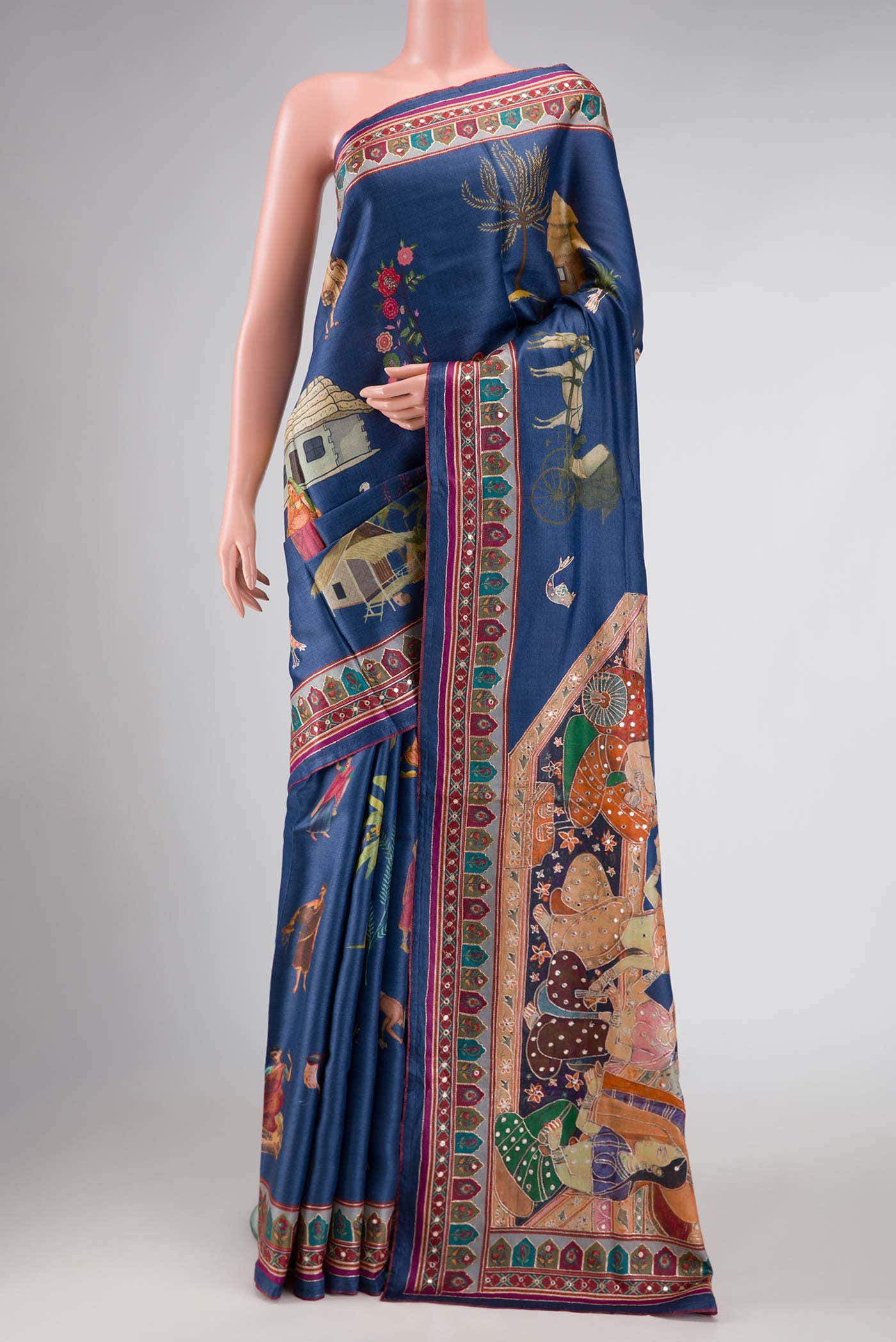 Blue Dual Tone Tussar Silk Saree
