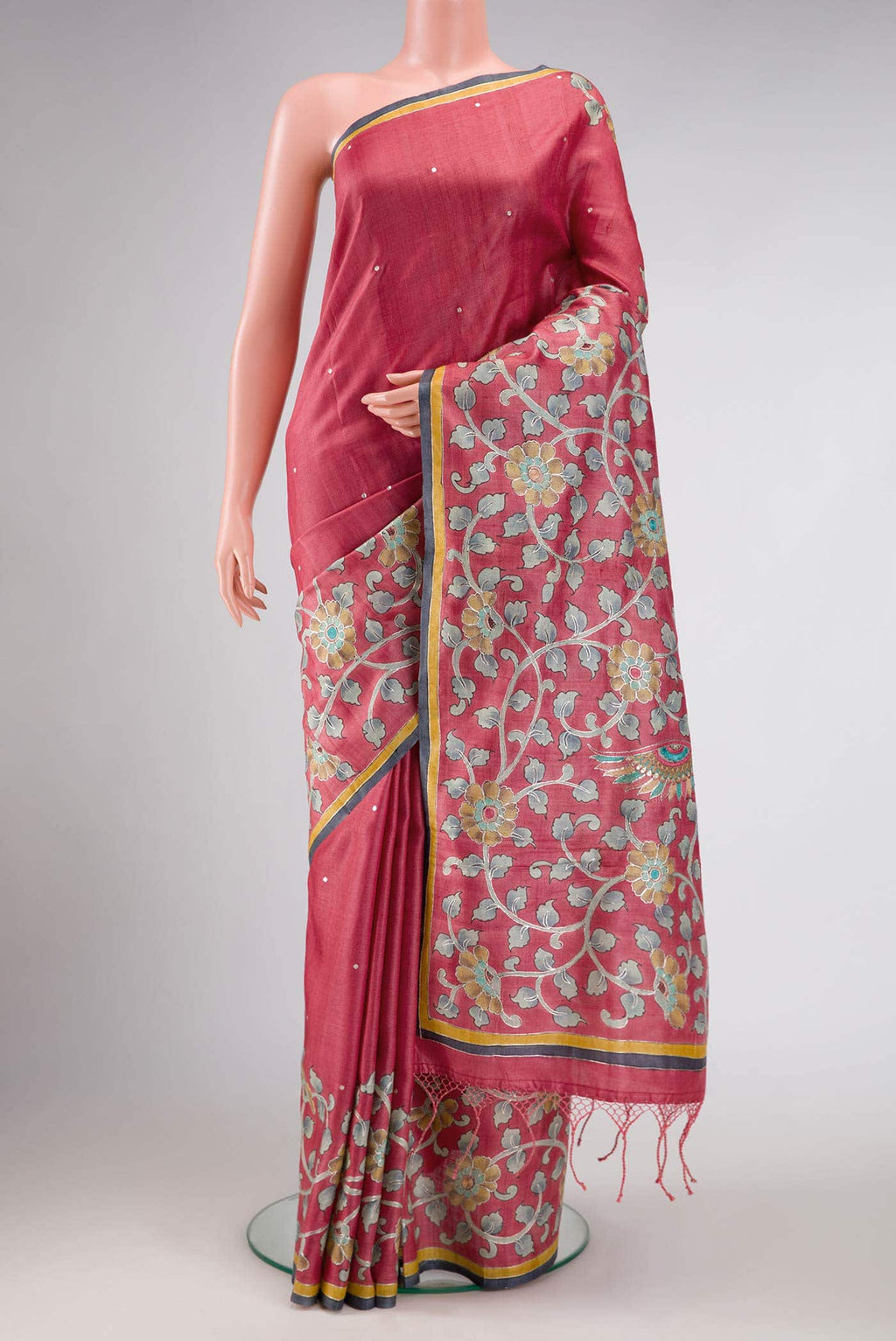 Pink Dual Tone Tussar Silk Saree