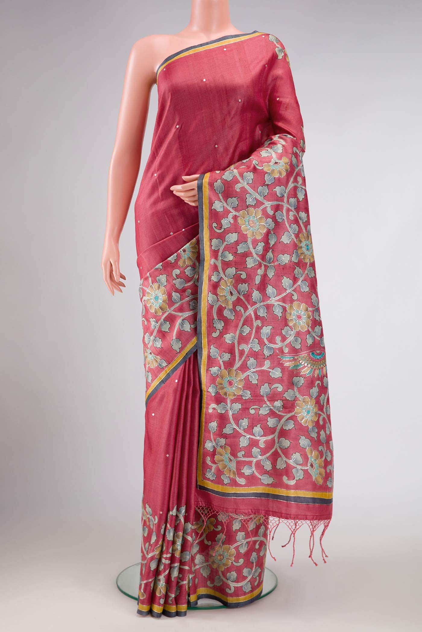 Pink Dual Tone Tussar Silk Saree