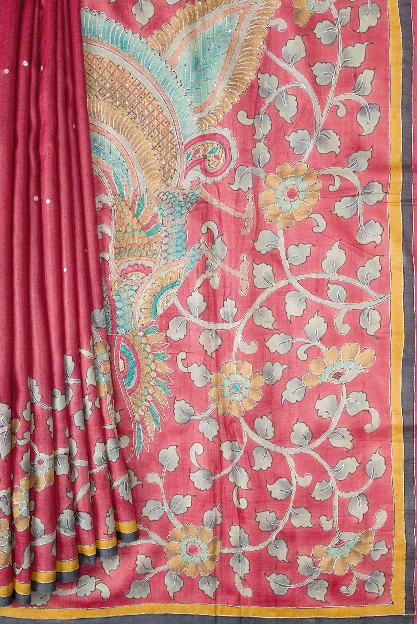 Pink Dual Tone Tussar Silk Saree