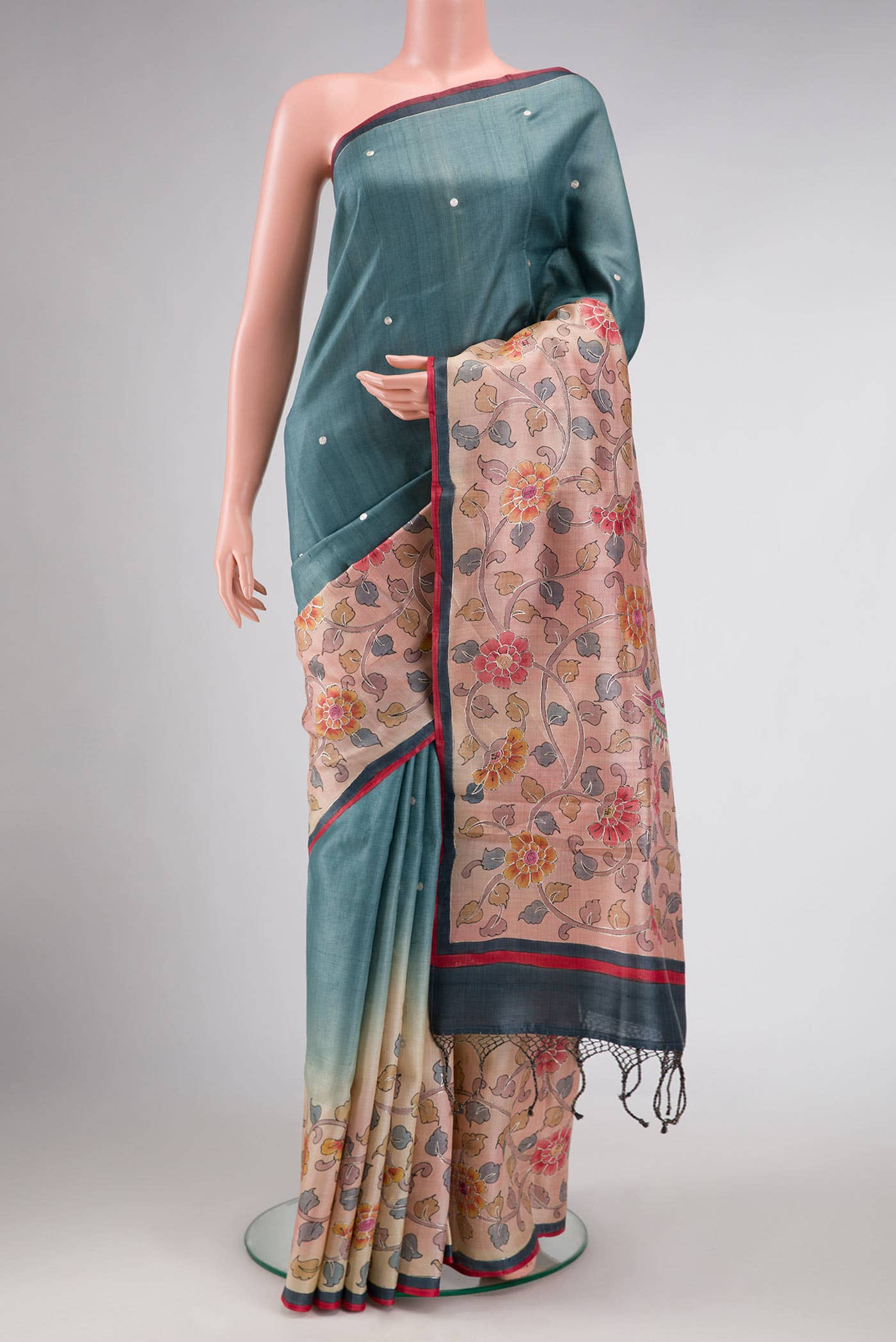 Grey Dual Tone Tussar Silk Saree