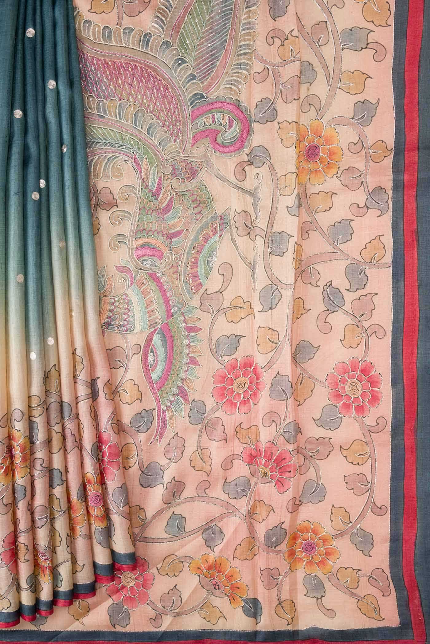 Grey Dual Tone Tussar Silk Saree