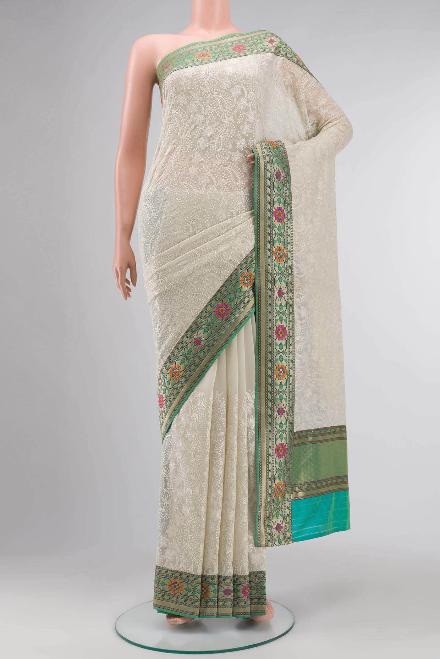 Cream Mysore Chiffon Saree
