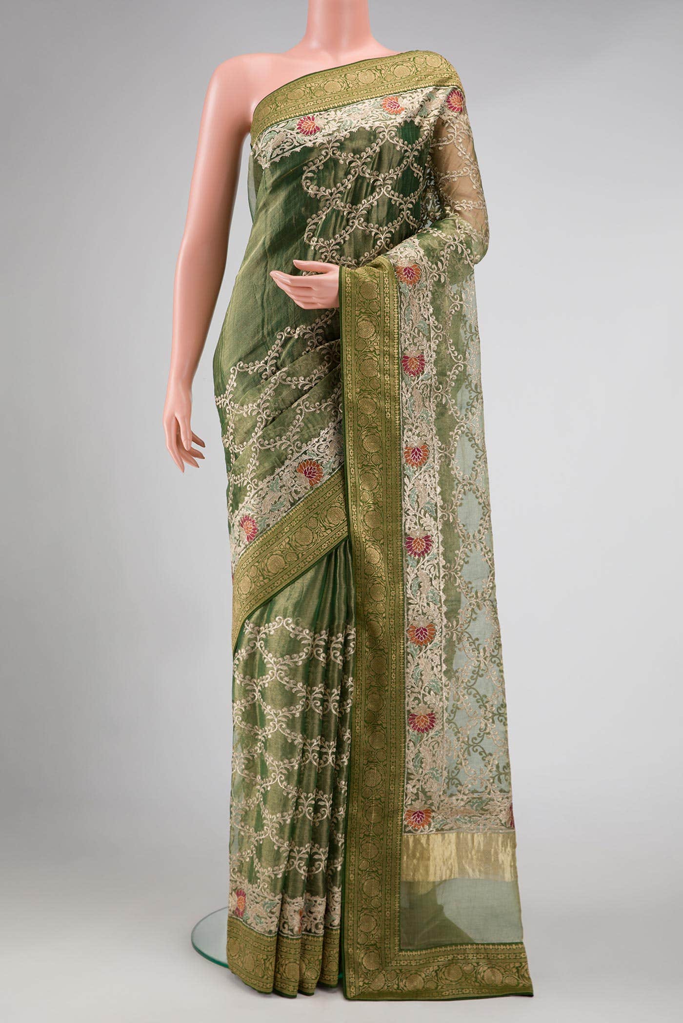 Green Dual Tone Tissue Silk Saree