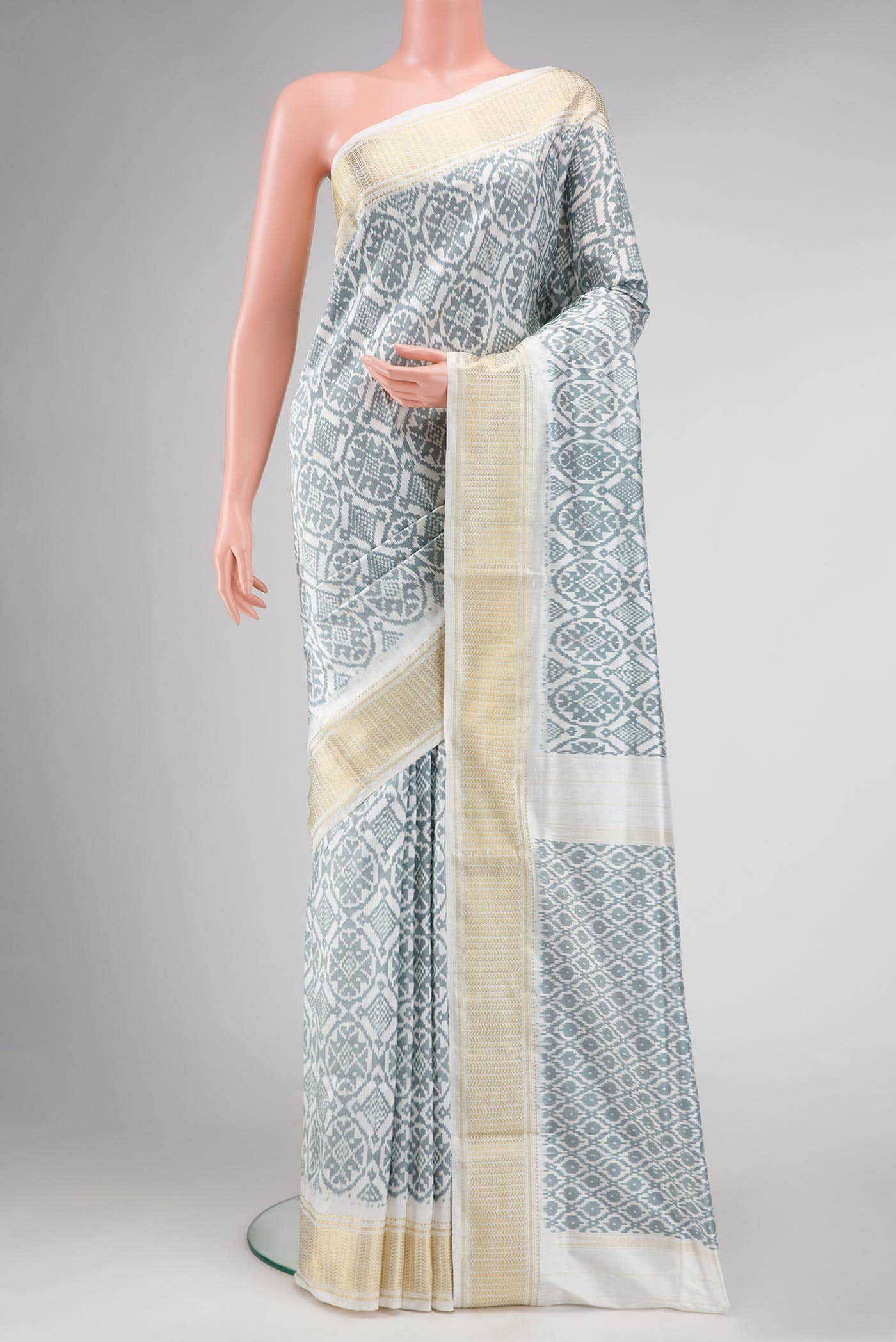 Off White Double Ikat Saree
