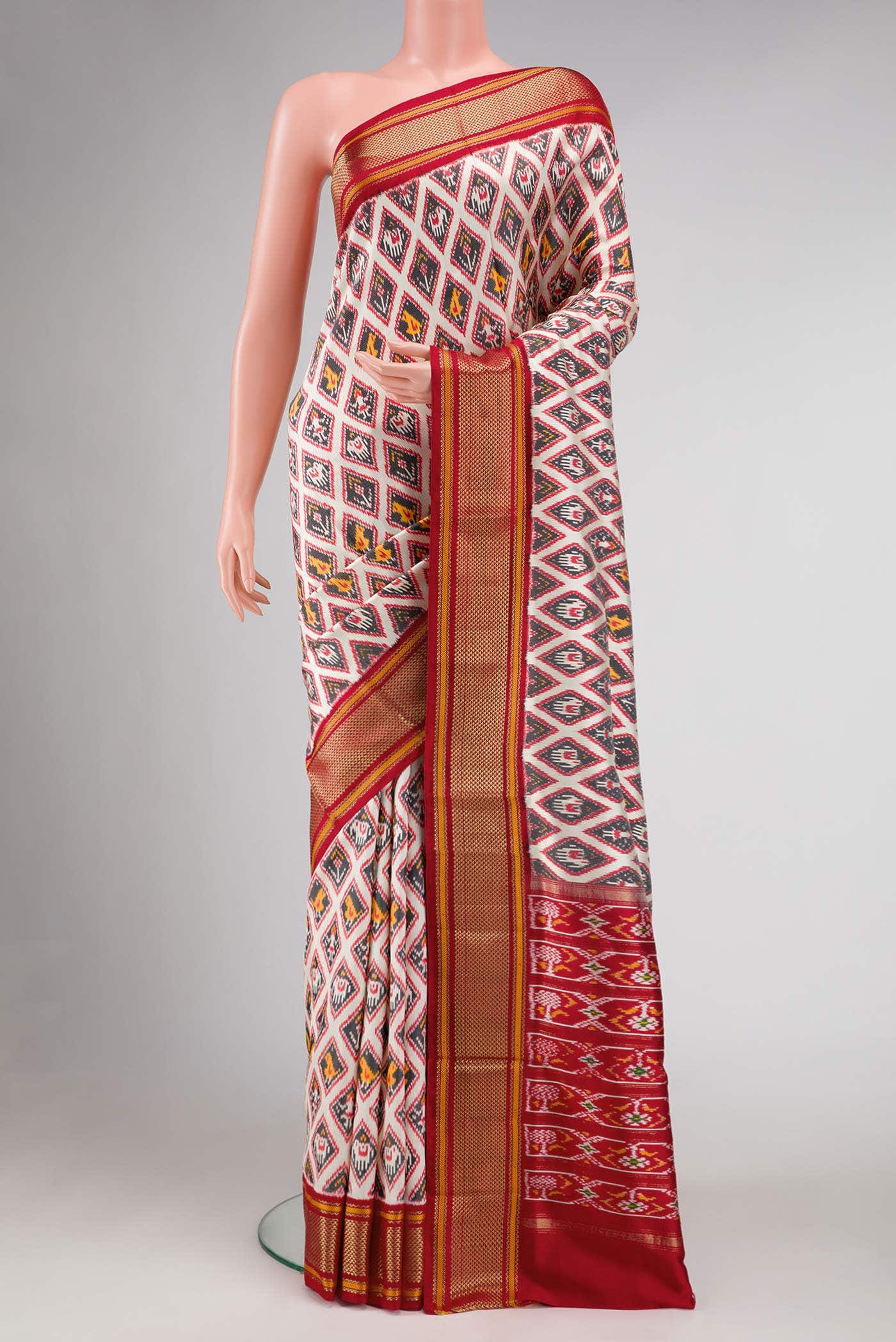 Off White Double Ikat Saree
