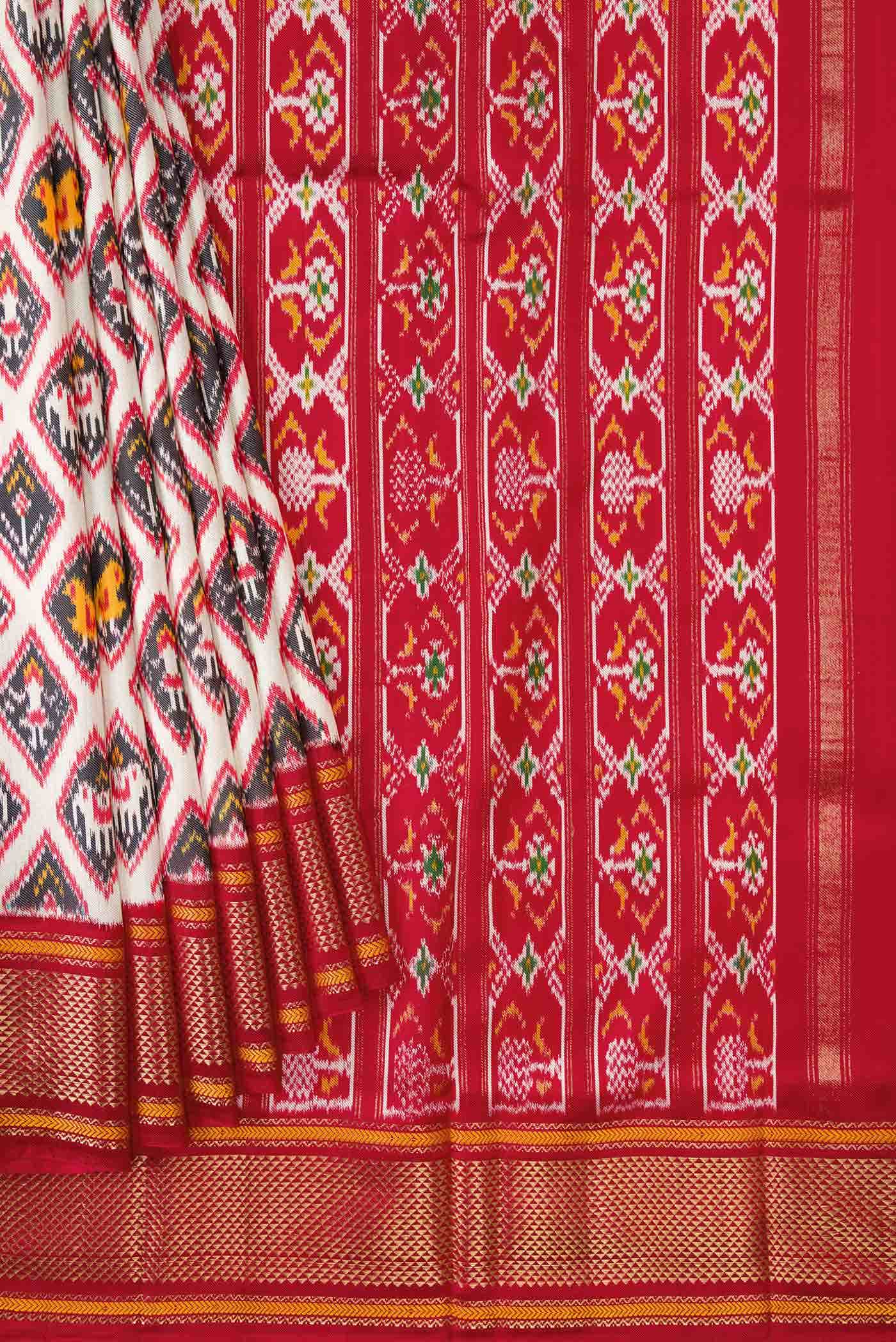 Off White Double Ikat Saree