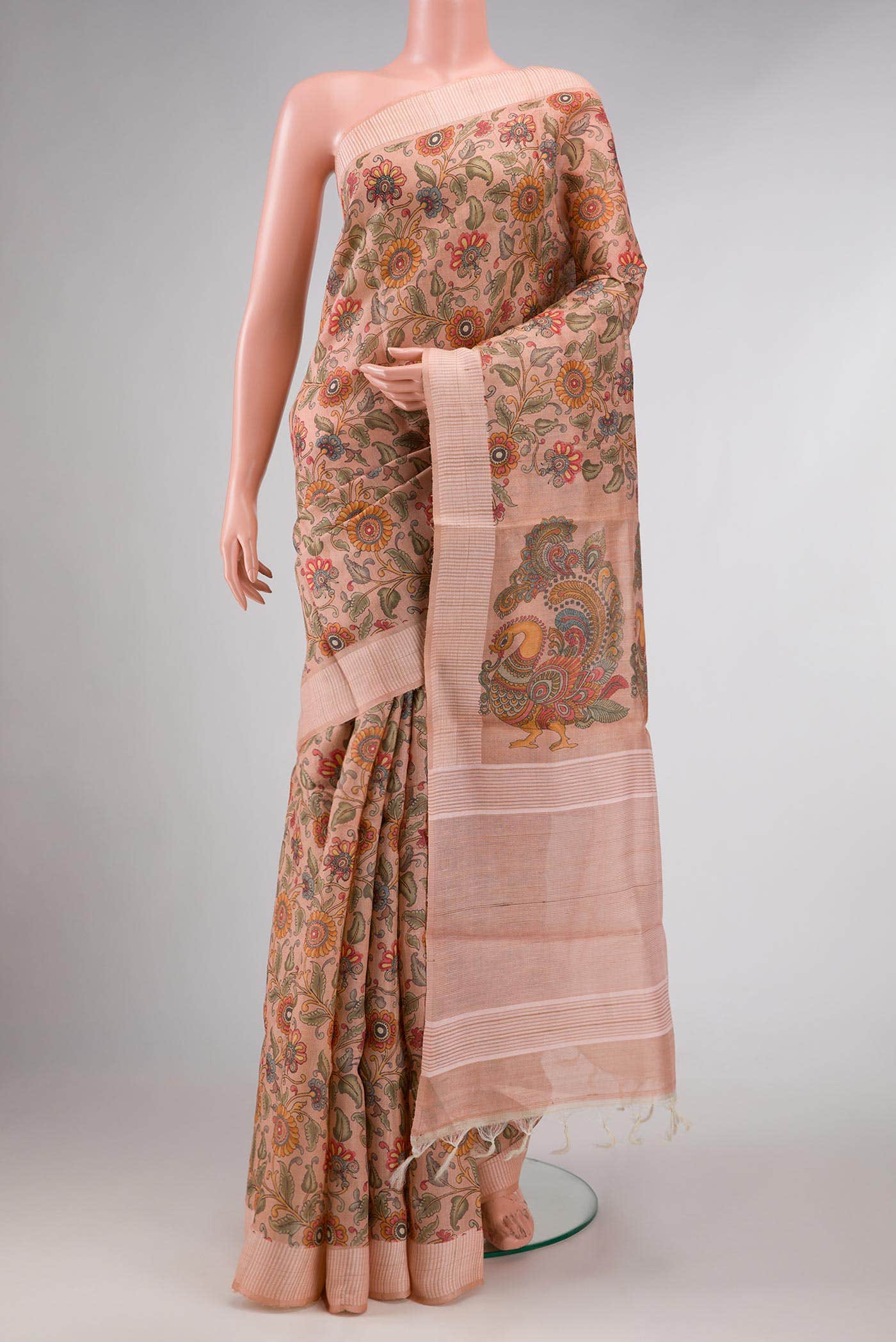 Peach Dual Tone Tussar Silk Saree