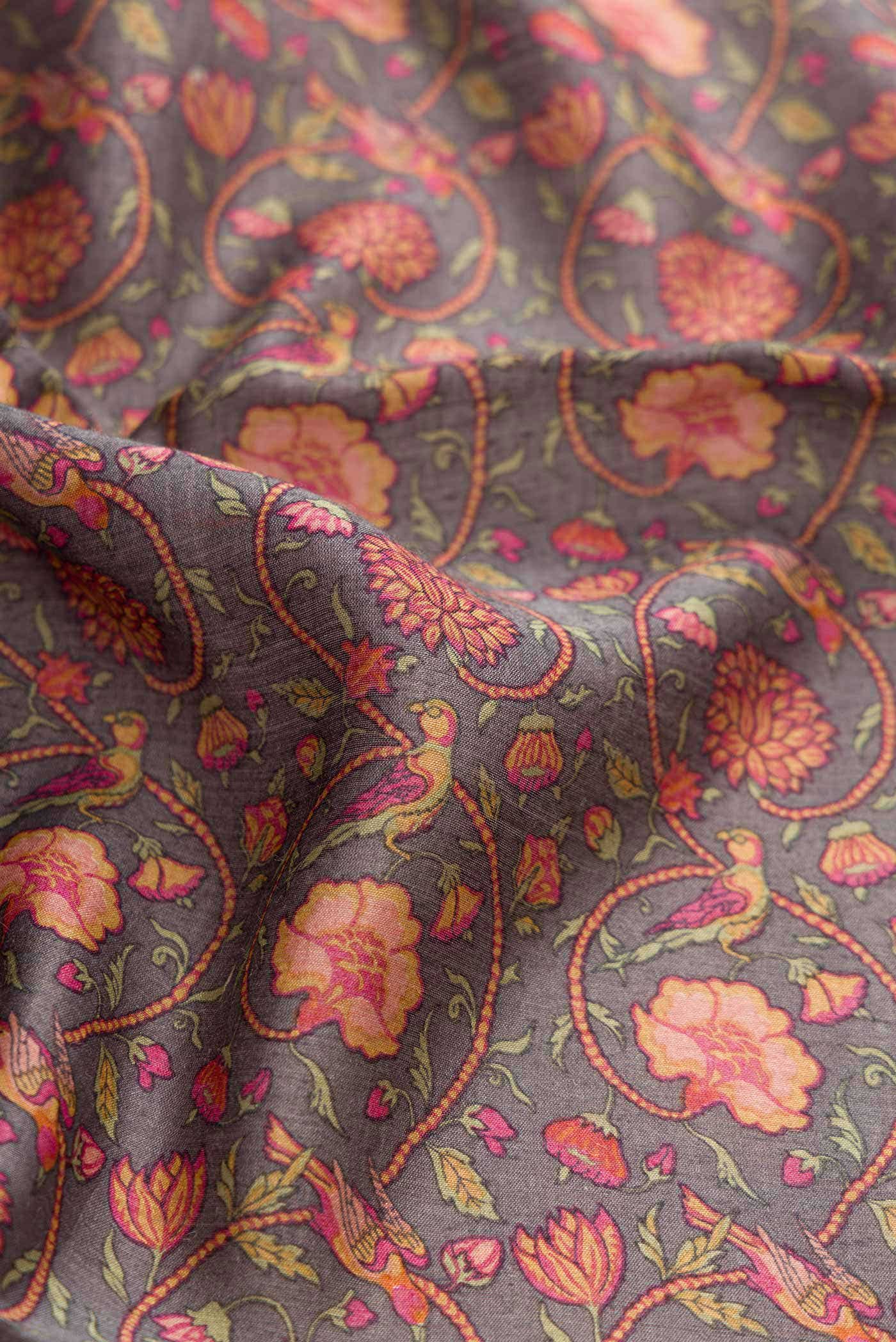 Grey Tussar Silk Saree