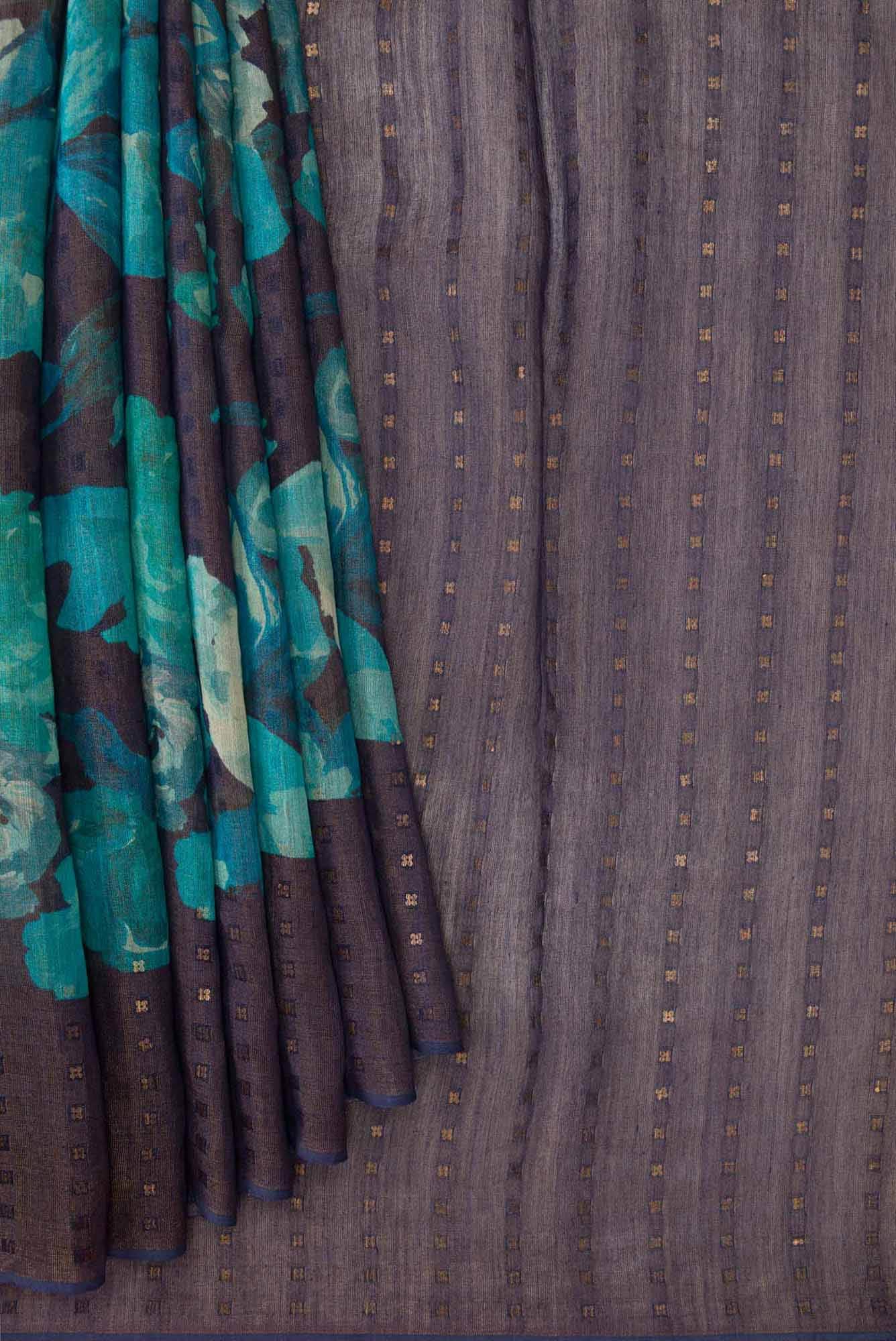 Peacock Blue Dual Tone Tussar Silk Saree
