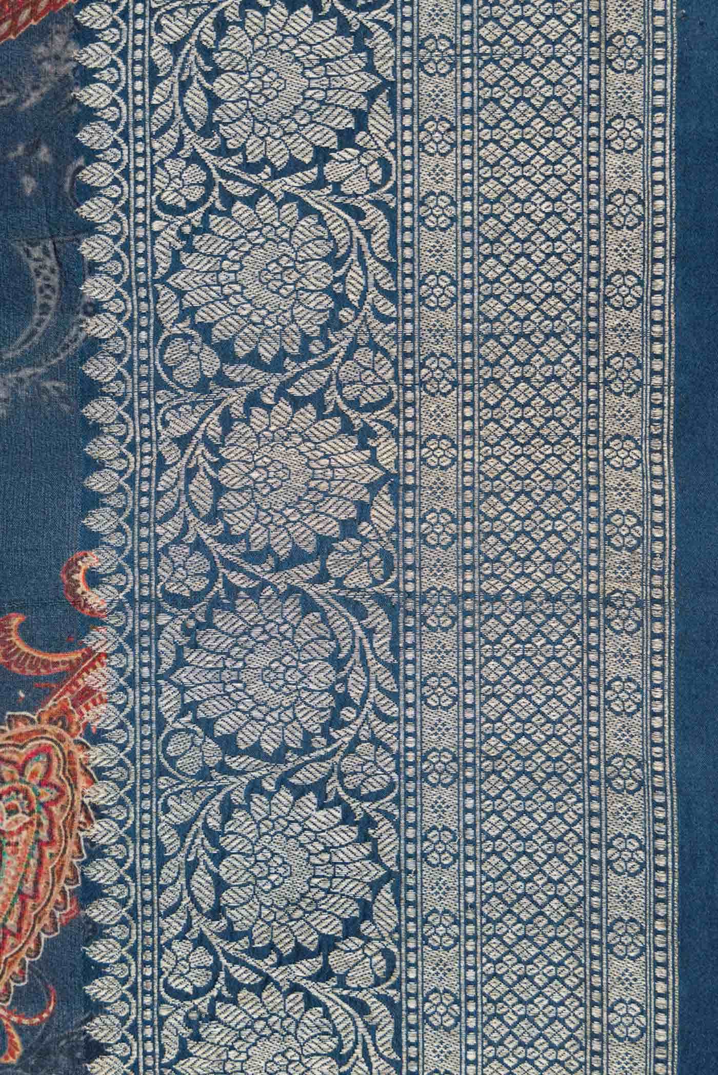 Navy Blue Tussar Silk Saree