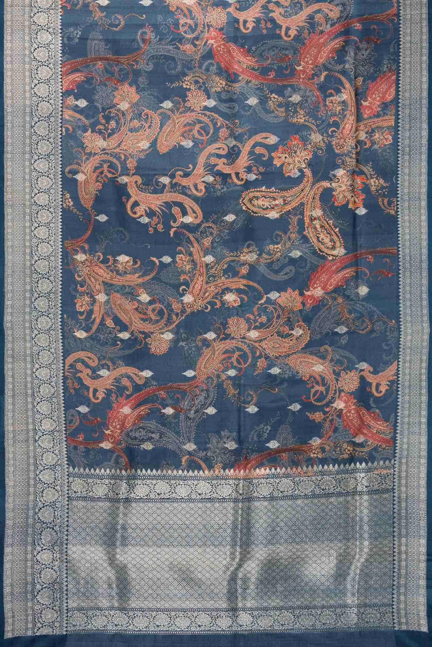 Navy Blue Tussar Silk Saree