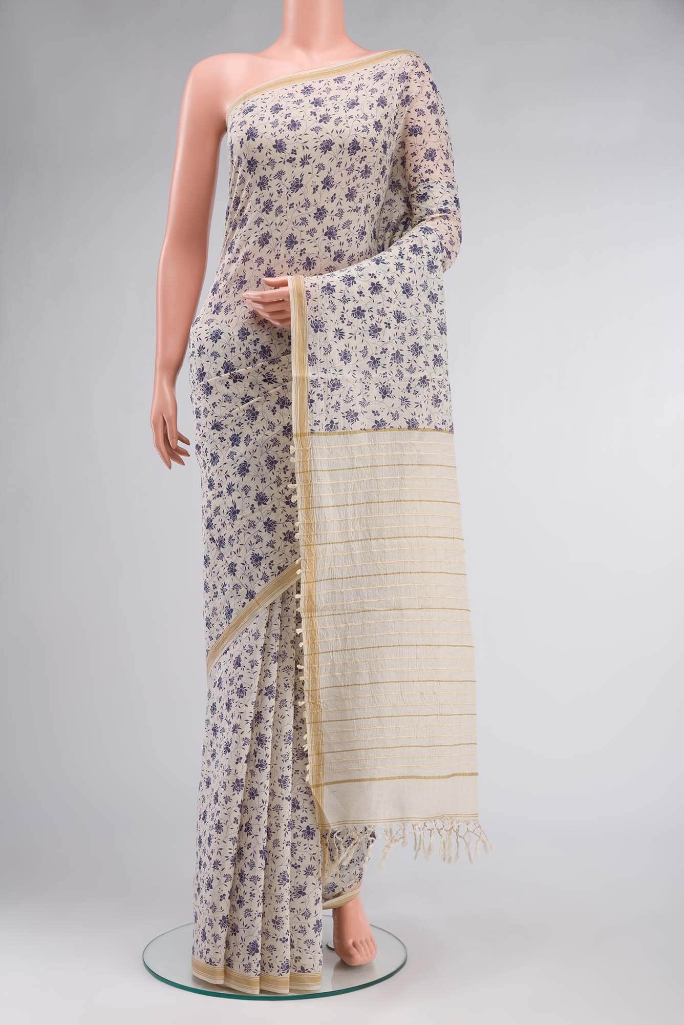 Cream Bhagalpuri Tussar Silk Saree